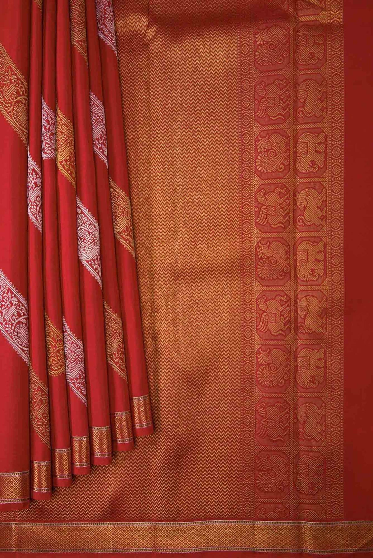 Pure Silk Pure Zari Red Dual Tone Kanchipuram Saree