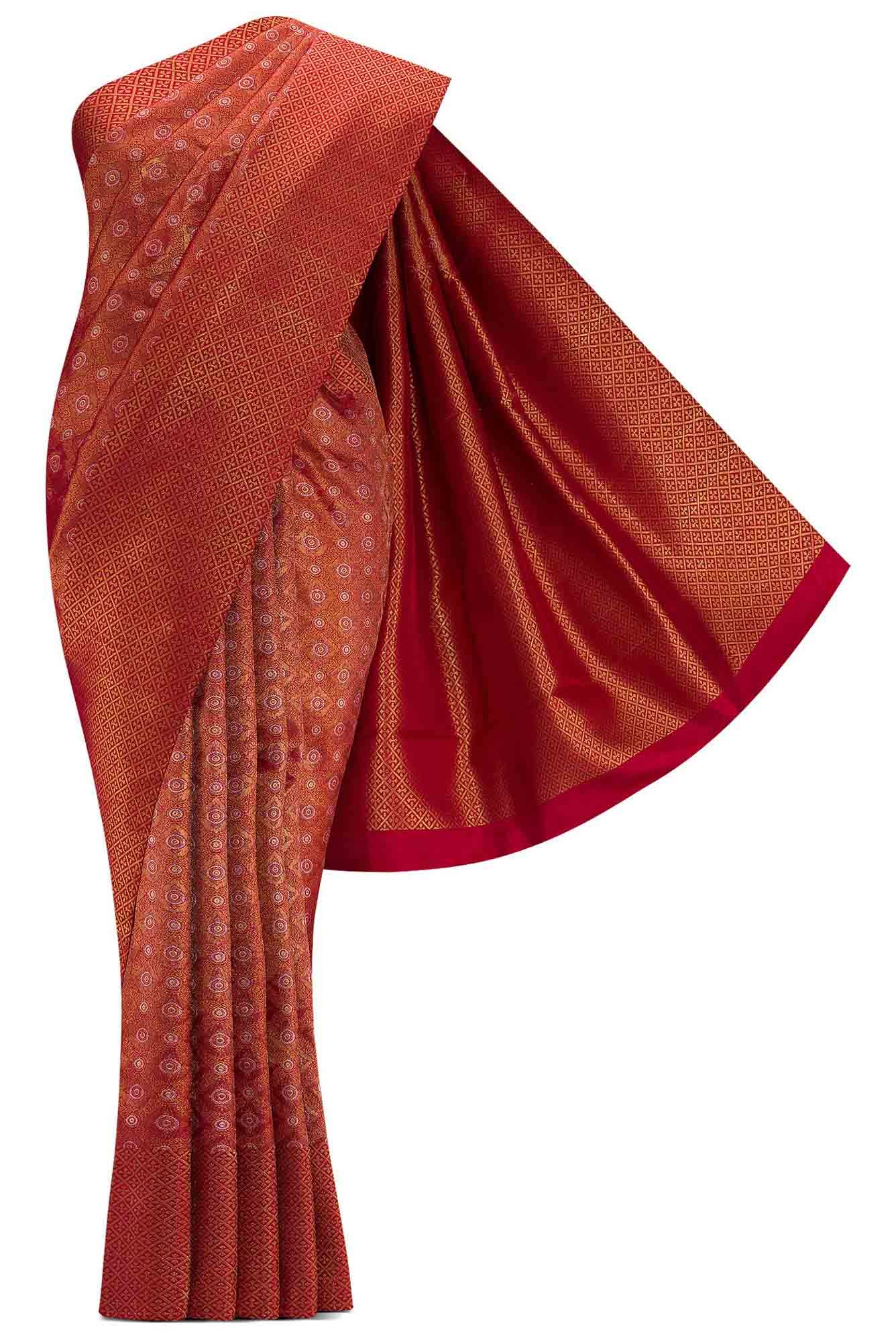 Pure Silk Pure Zari Maroon Dual Tone Kanchipuram Saree