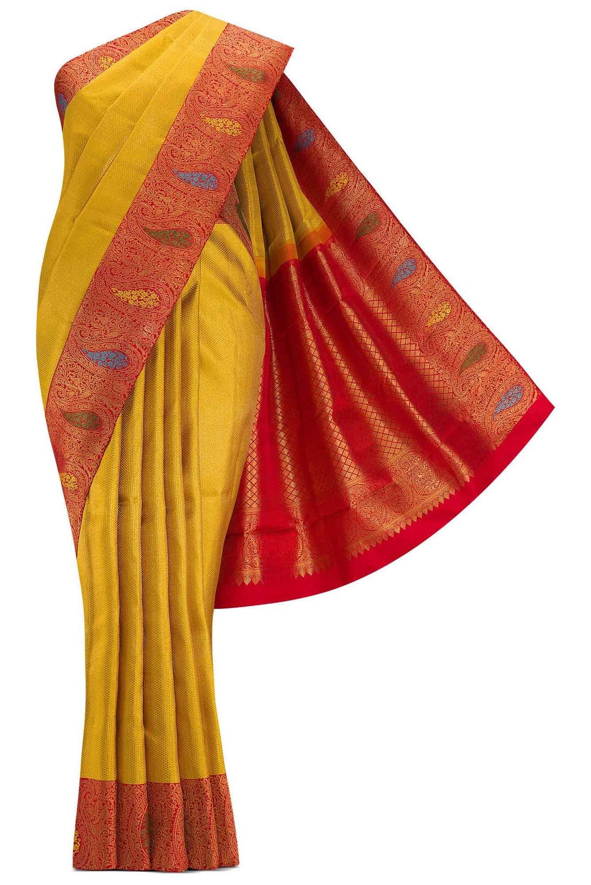 Pure Silk Pure Zari Yellow Dual Tone Kanjivaram Saree