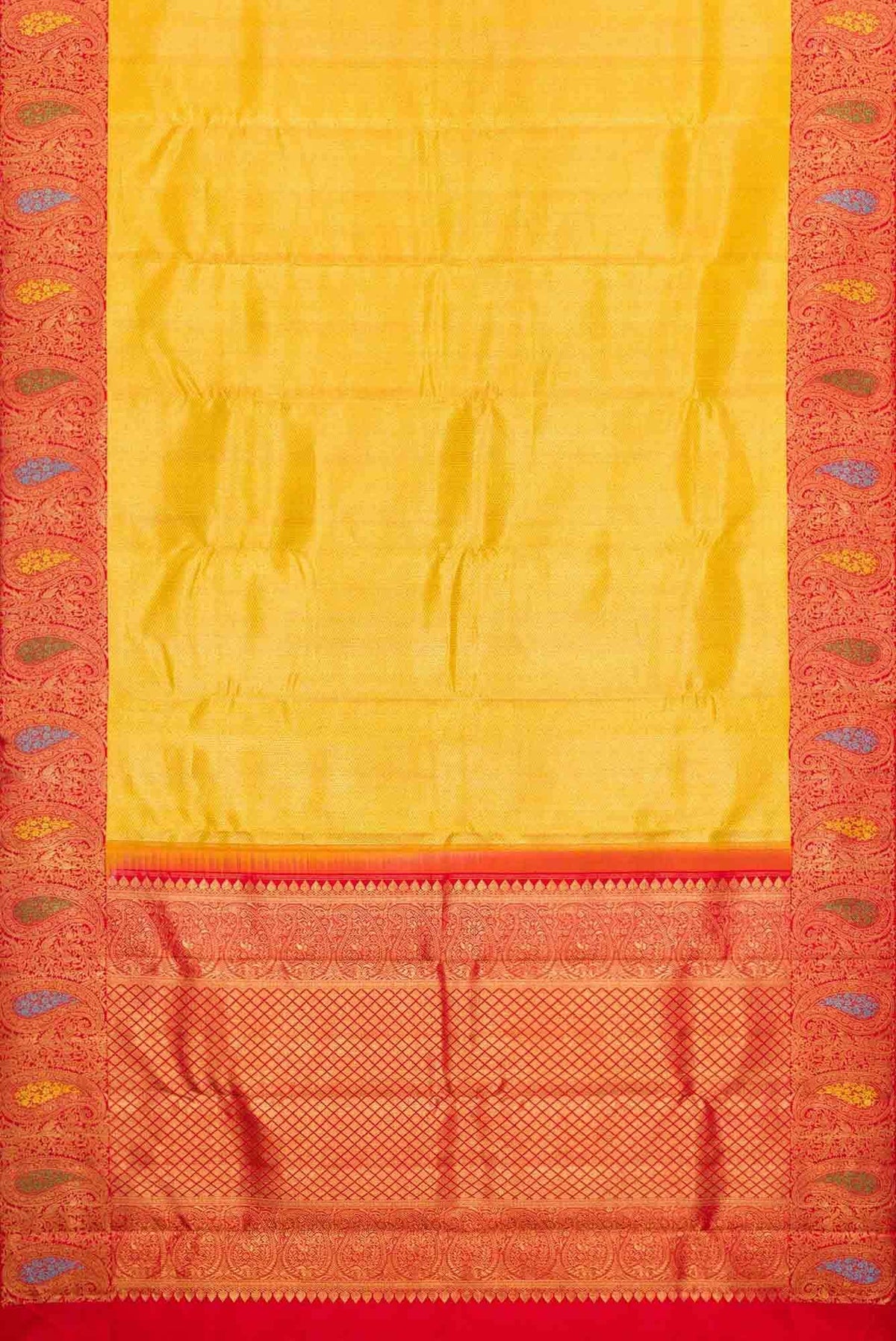 Pure Silk Pure Zari Yellow Dual Tone Kanjivaram Saree