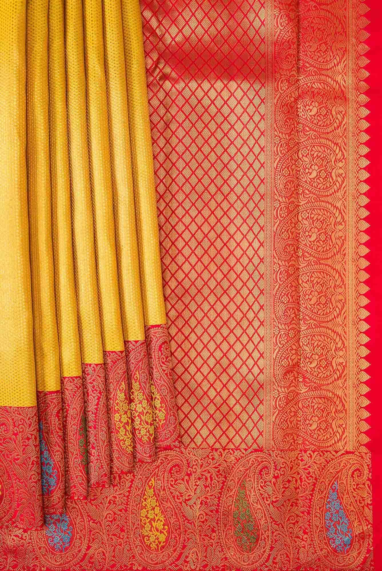 Pure Silk Pure Zari Gold Dual Tone Kanchipuram Saree
