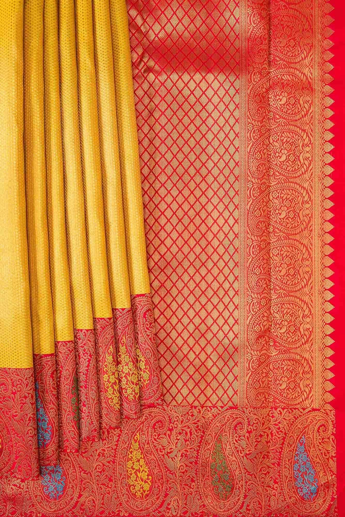 Pure Silk Pure Zari Yellow Dual Tone Kanjivaram Saree