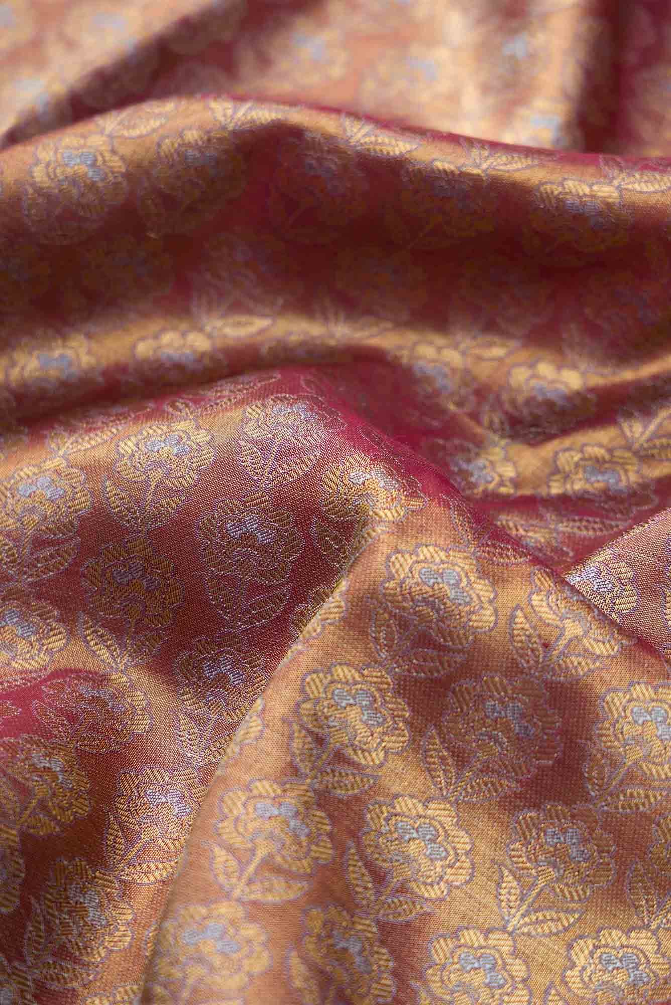 Pure Silk Pure Zari Brown Dual Tone Kanchipuram Tissue Saree