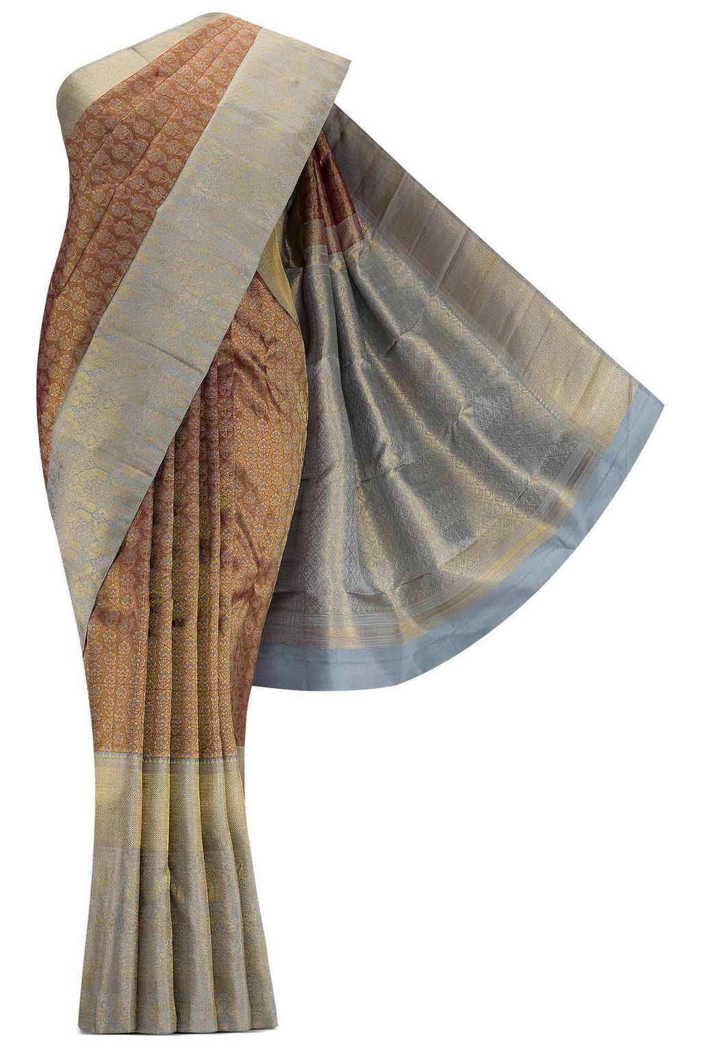 Pure Silk Pure Zari Brown Dual Tone Kanchipuram Tissue Saree