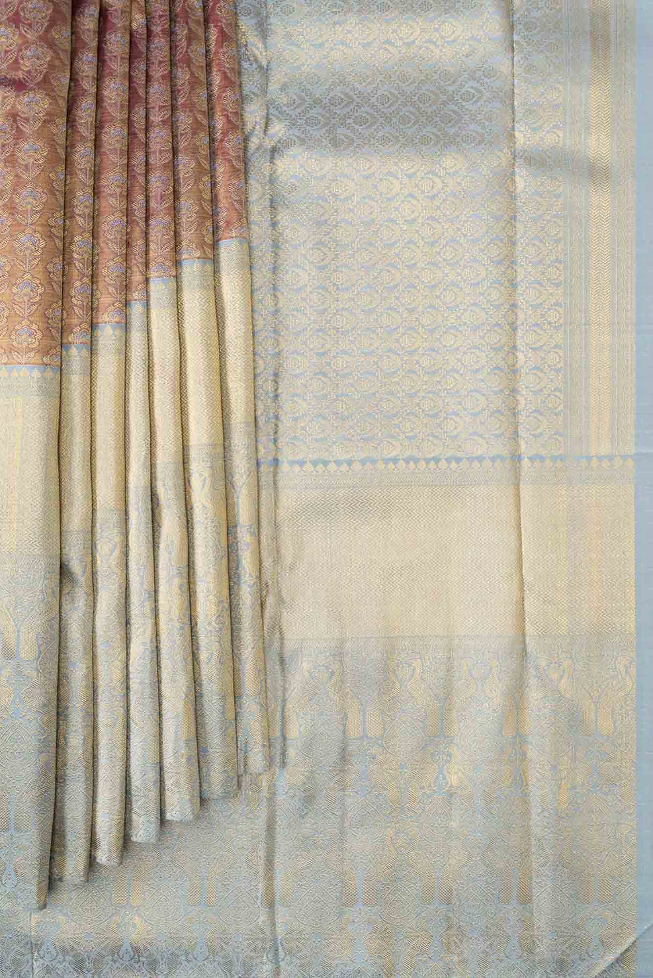 Pure Silk Pure Zari Brown Dual Tone Kanchipuram Tissue Saree