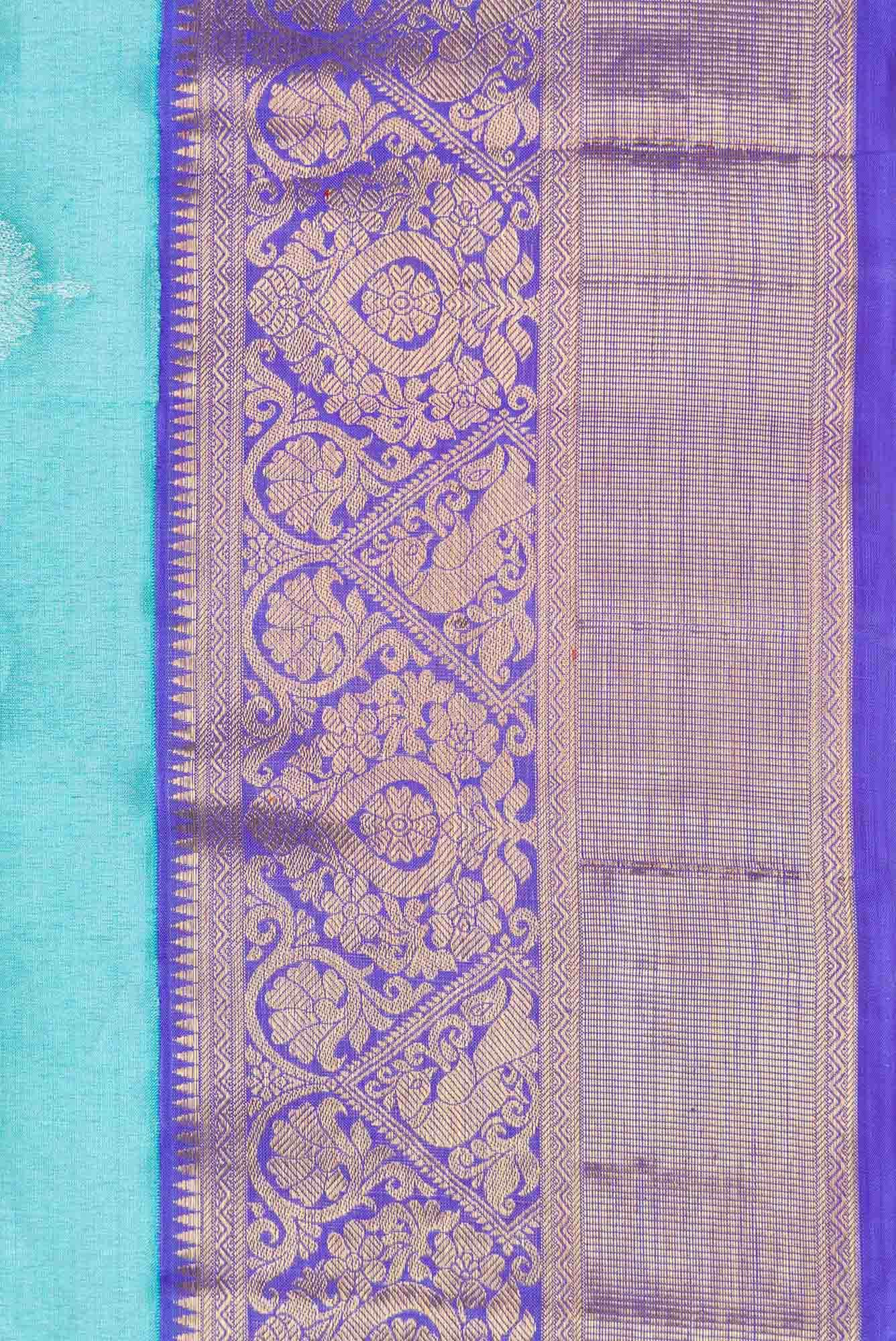 Pure Silk Pure Zari Blue Dual Tone Kanchipuram Tissue Saree
