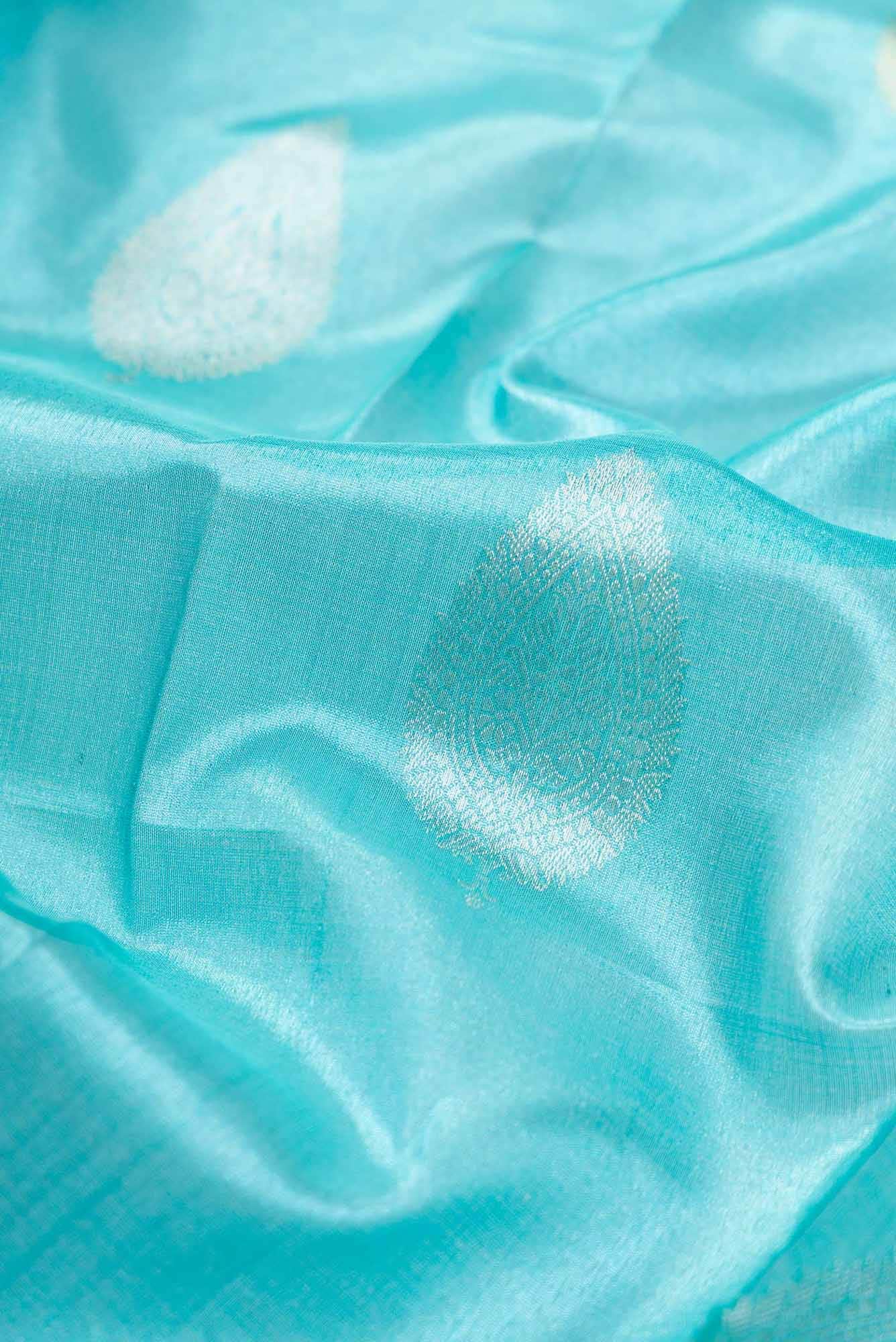 Pure Silk Pure Zari Blue Dual Tone Kanchipuram Tissue Saree