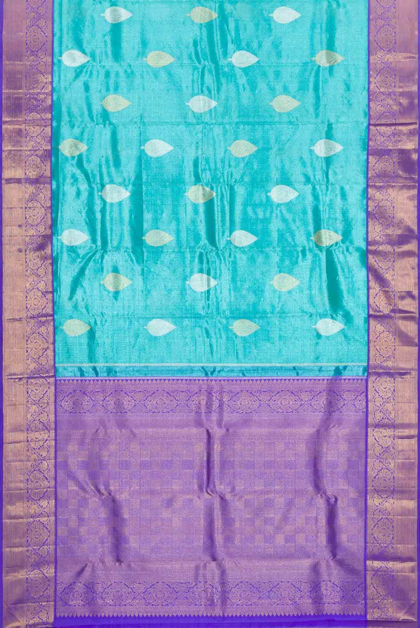 Pure Silk Pure Zari Blue Dual Tone Kanchipuram Tissue Saree