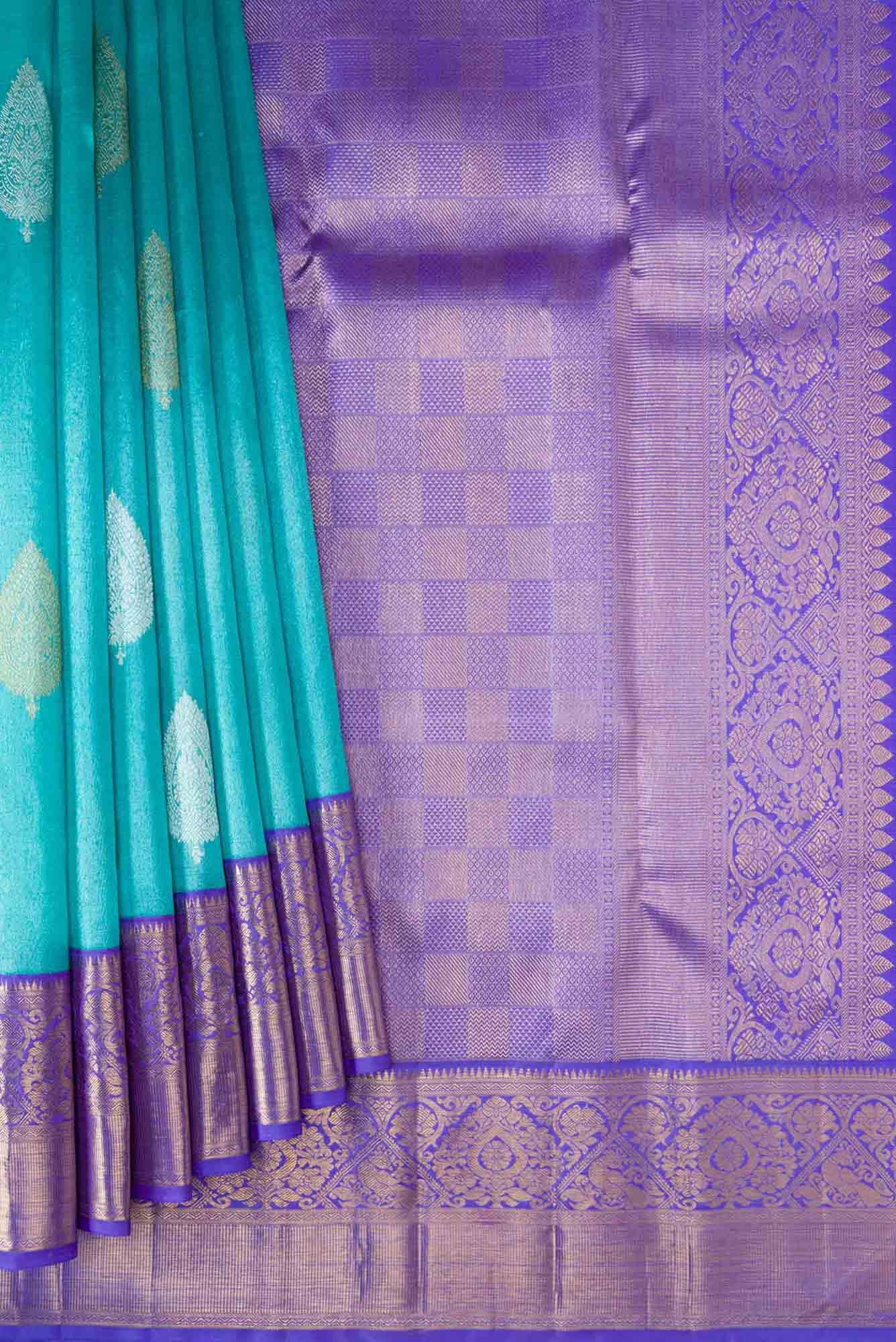 Pure Silk Pure Zari Blue Dual Tone Kanchipuram Tissue Saree