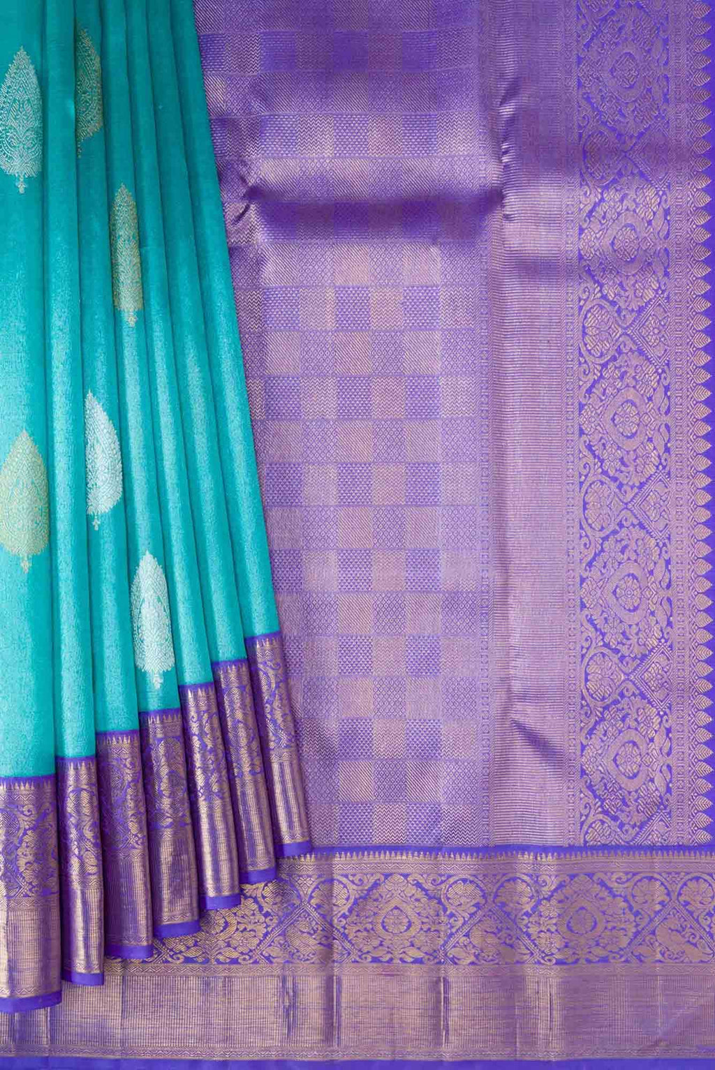 Pure Silk Pure Zari Blue Dual Tone Kanchipuram Tissue Saree