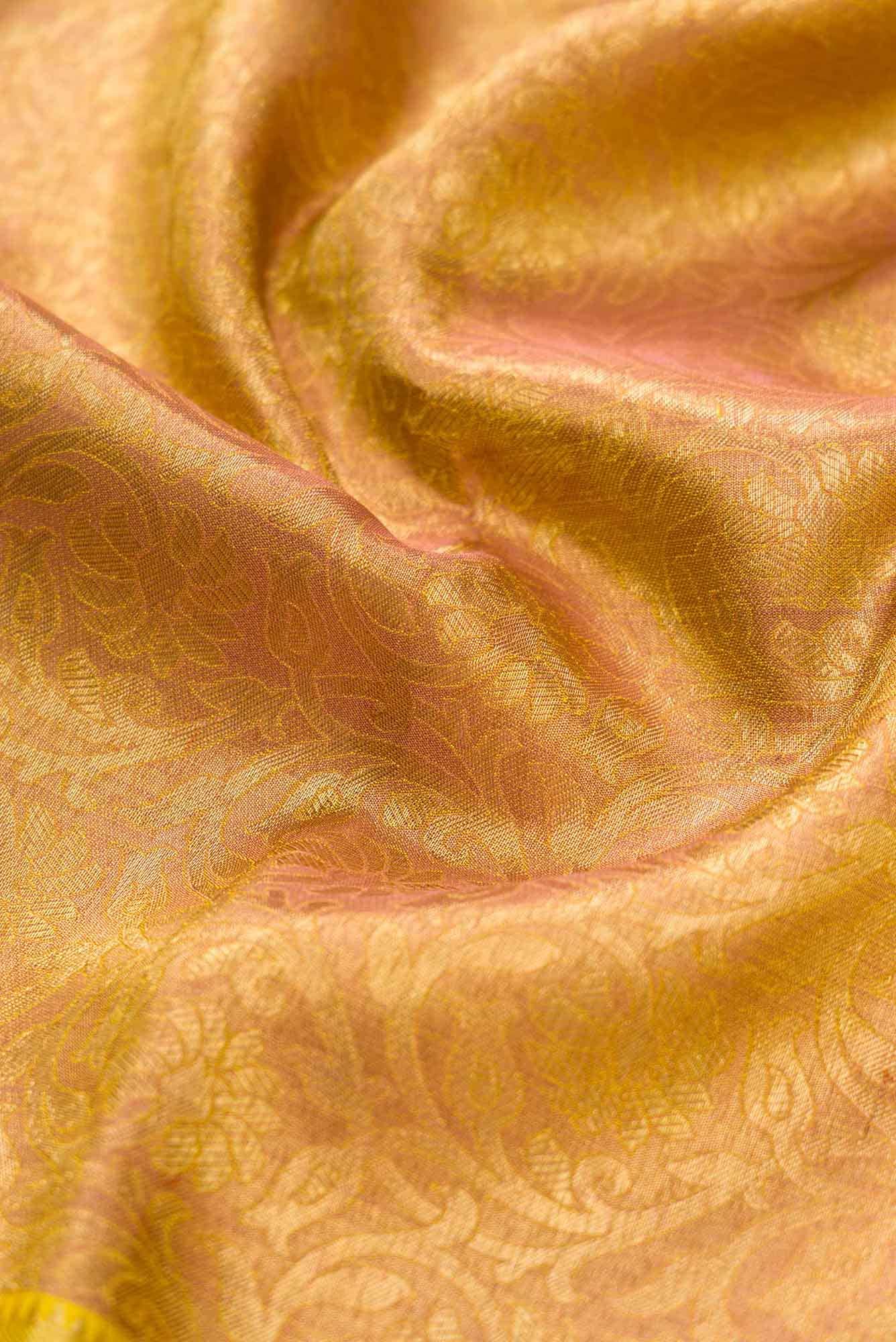 Pure Silk Pure Zari Golden Peach Dual Tone Kanchipuram Saree