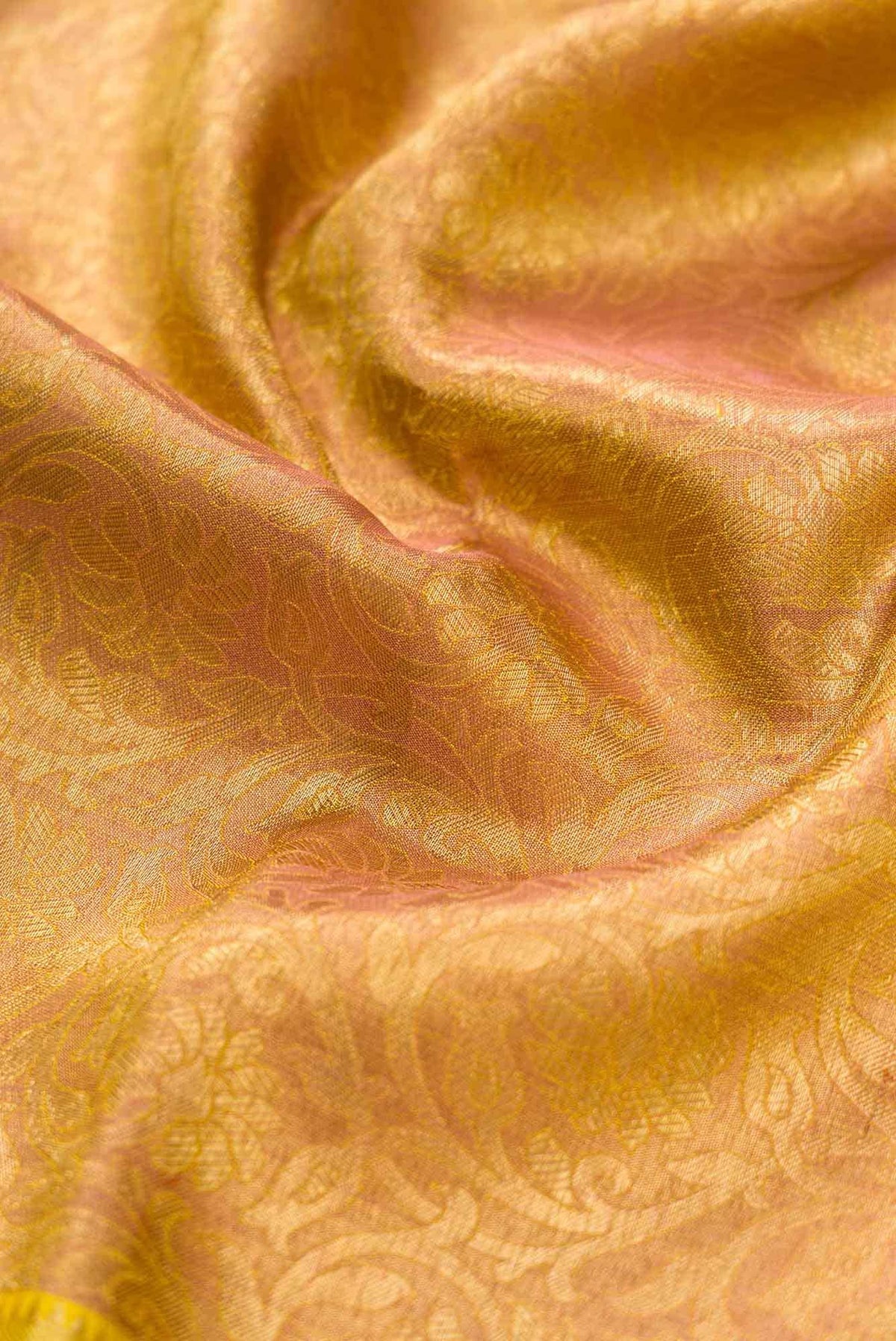 Pure Silk Pure Zari Golden Peach Dual Tone Kanjivaram Saree