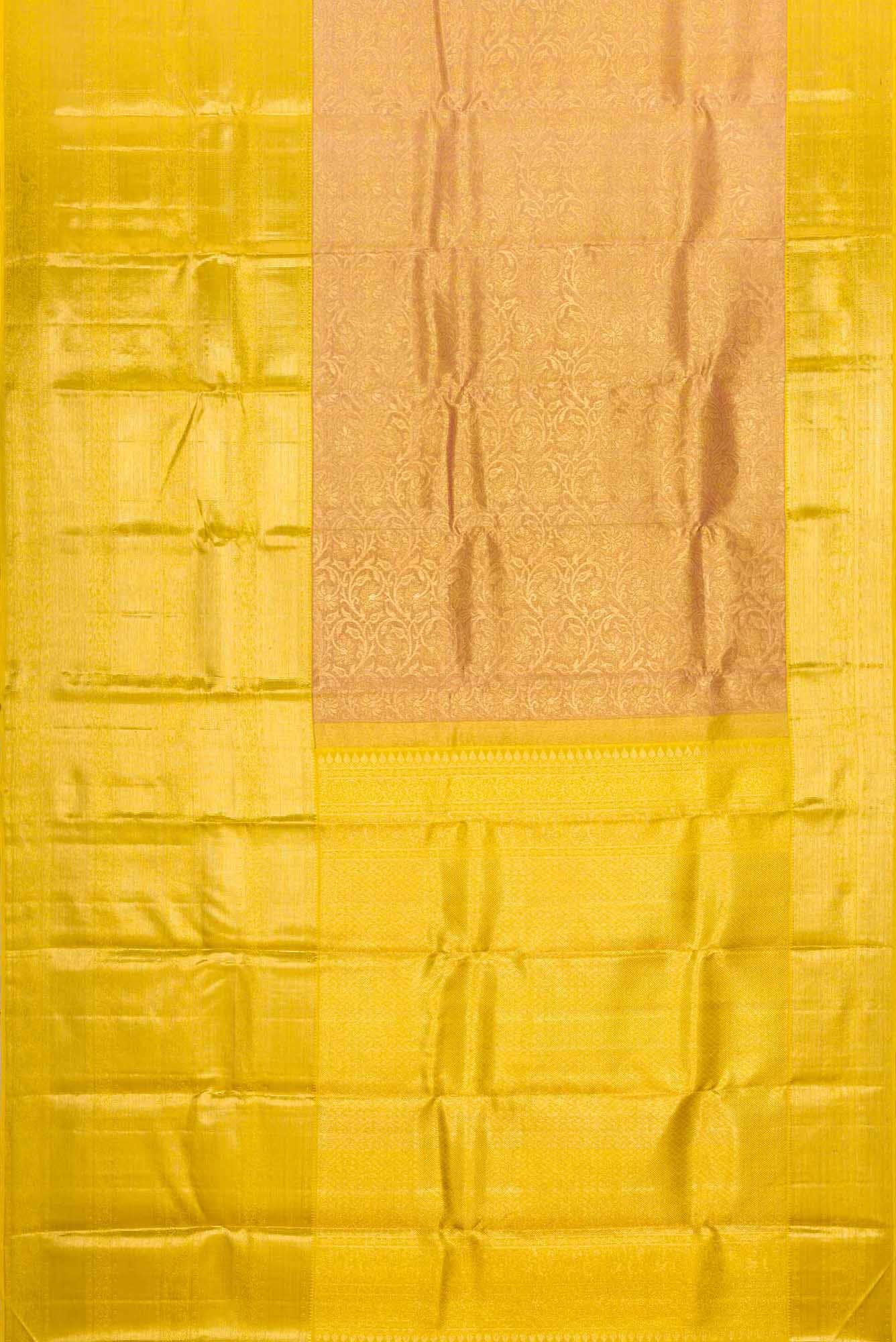 Pure Silk Pure Zari Golden Peach Dual Tone Kanchipuram Saree