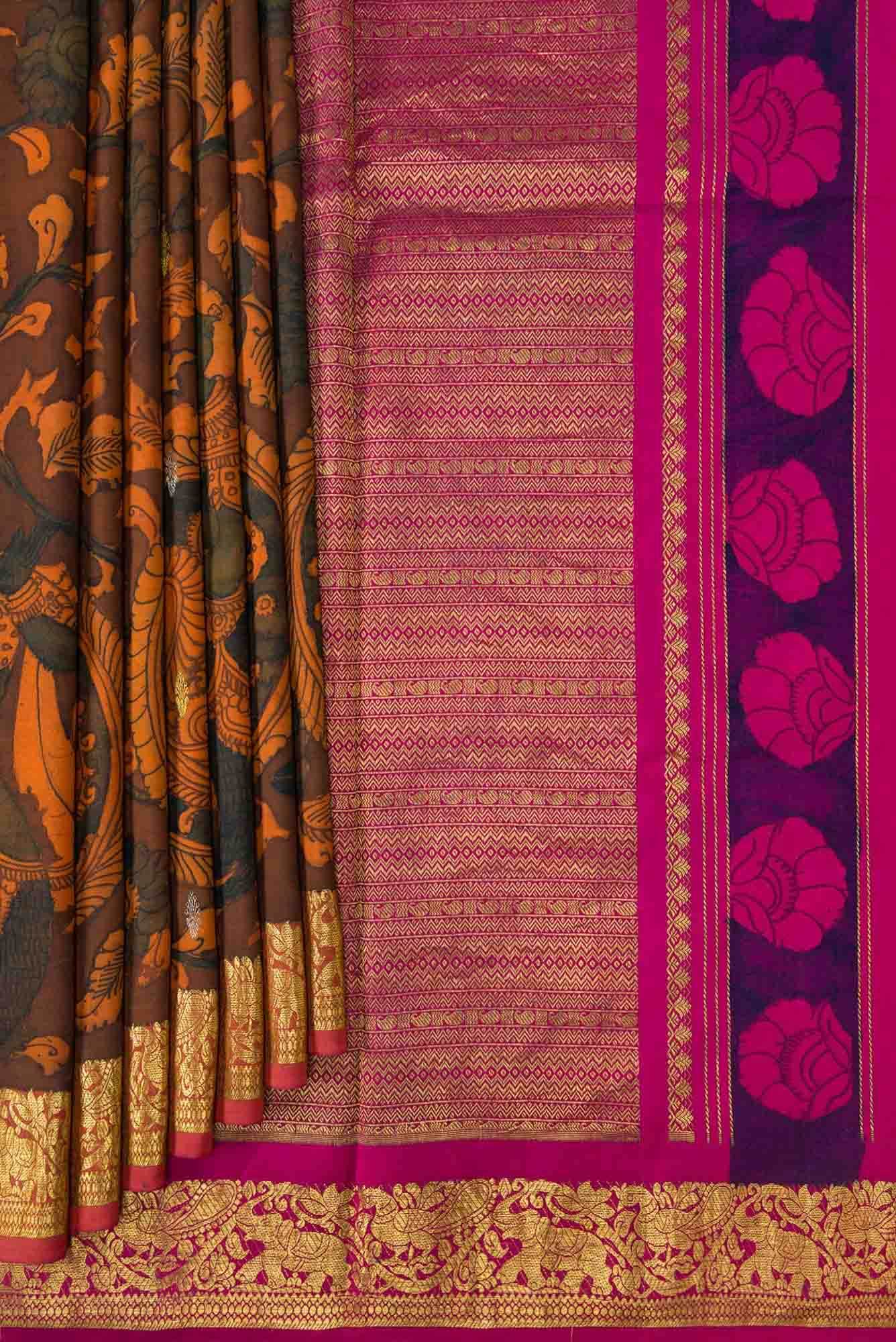Brown Dual Tone Kanchipuram Silk Saree