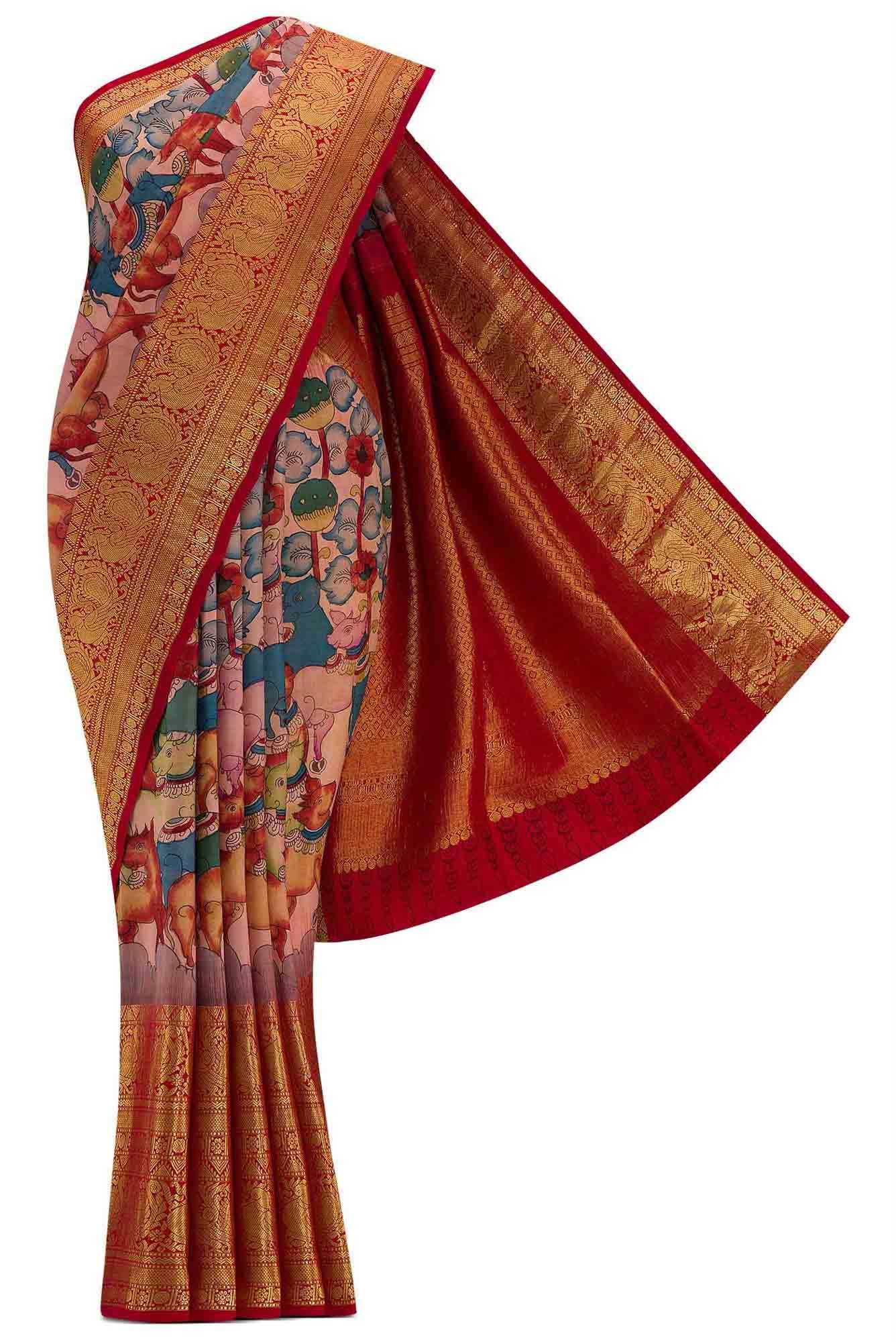 Dark Pink Dual Tone Kanchipuram Silk Saree