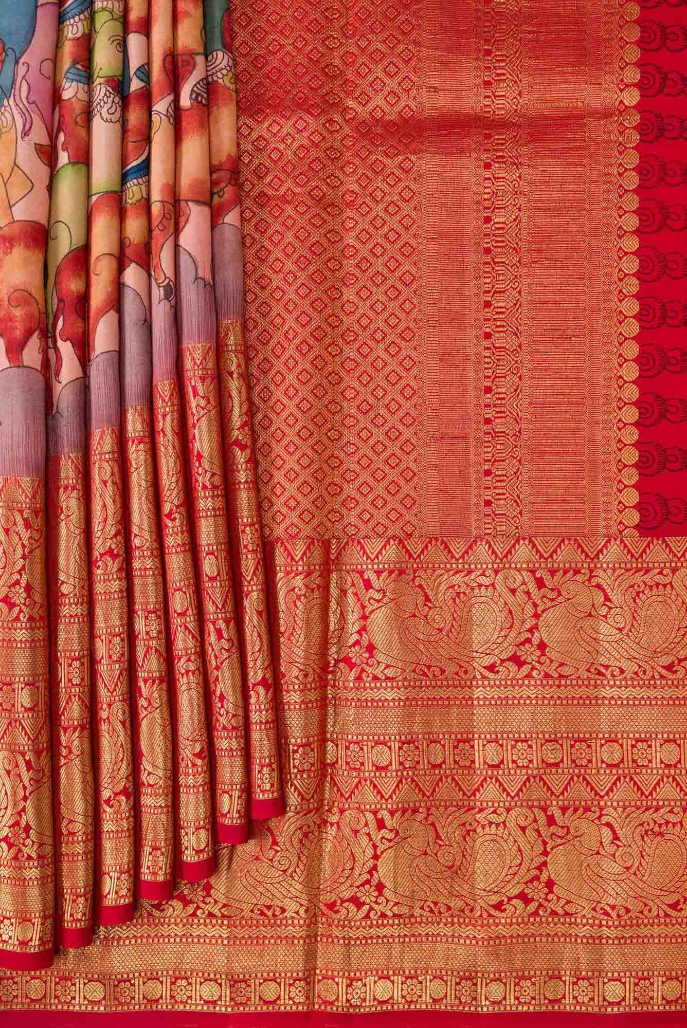 Dark Pink Dual Tone Kanchipuram Silk Saree