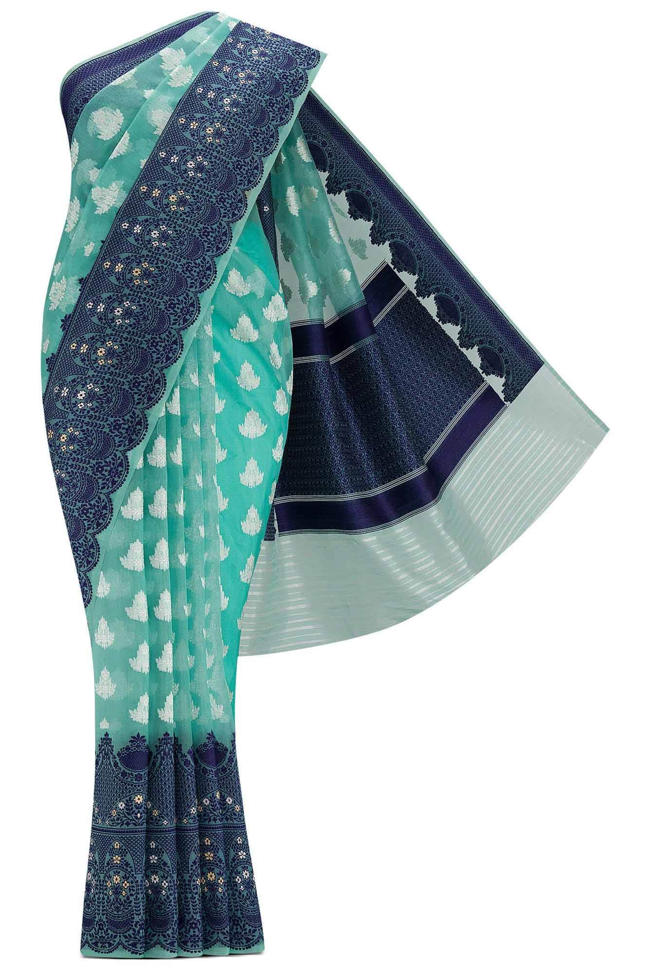 Blue Dual Tone Organza Silk Saree