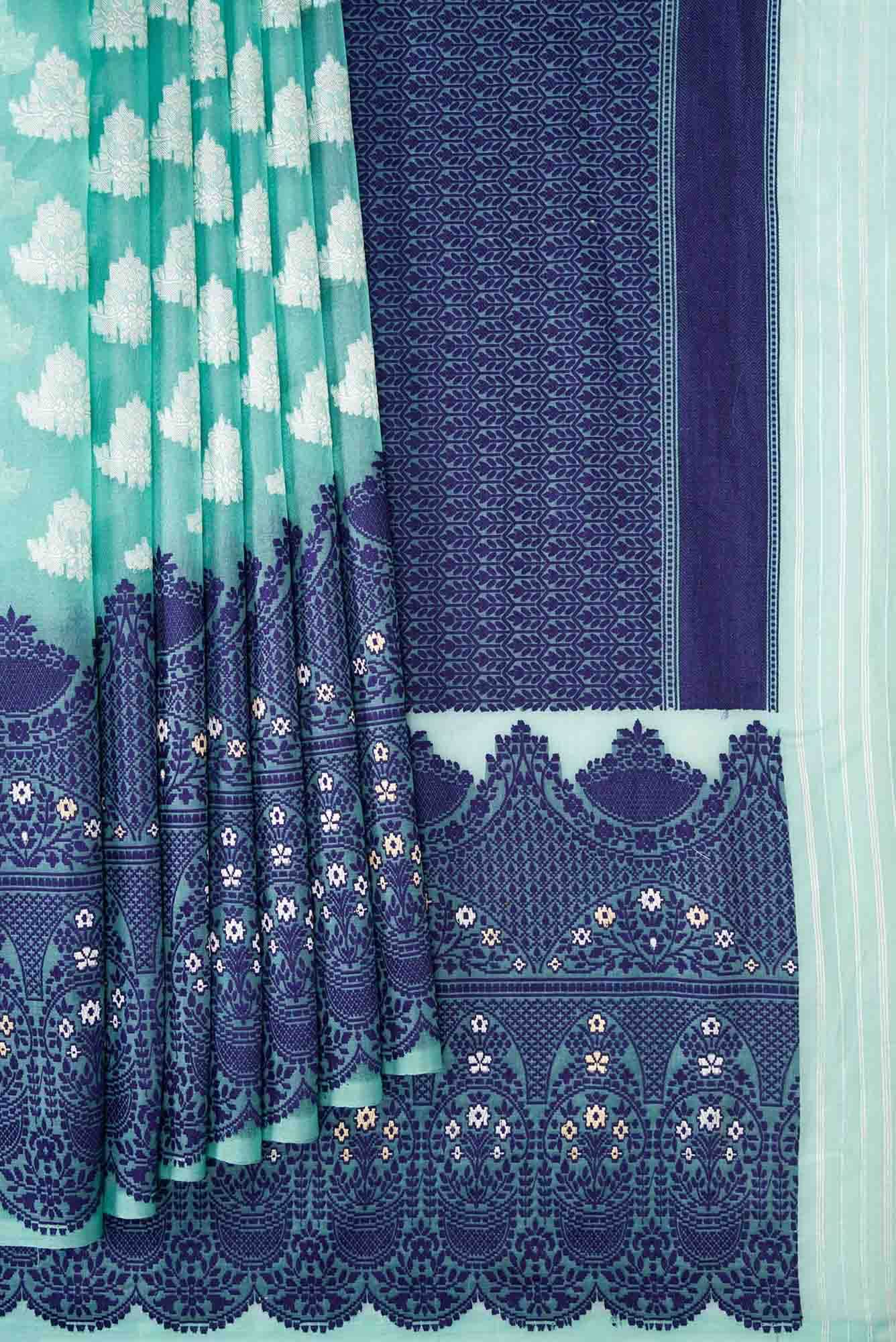 Blue Dual Tone Organza Silk Saree