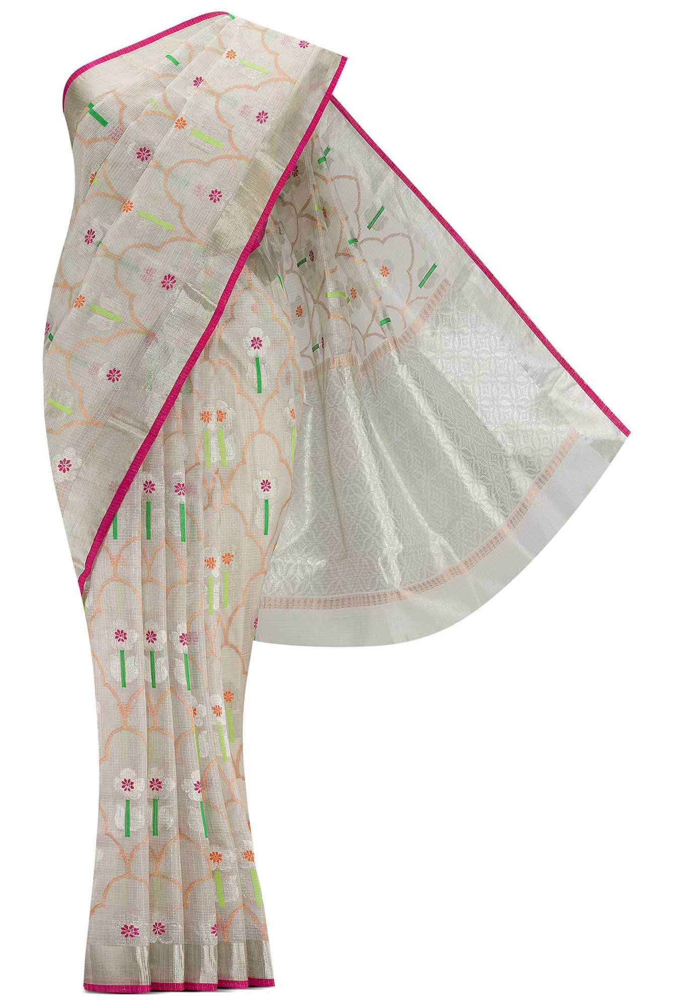 Pure Silk Pure Zari Off White Dual Tone Kota Saree