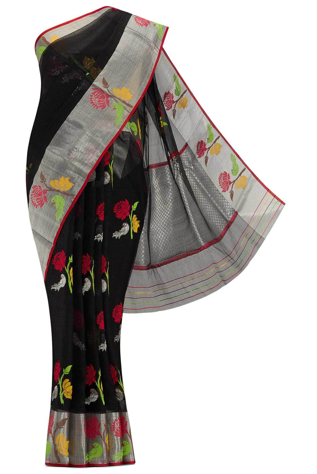 Pure Silk Pure Zari Black Dual Tone Kota Saree