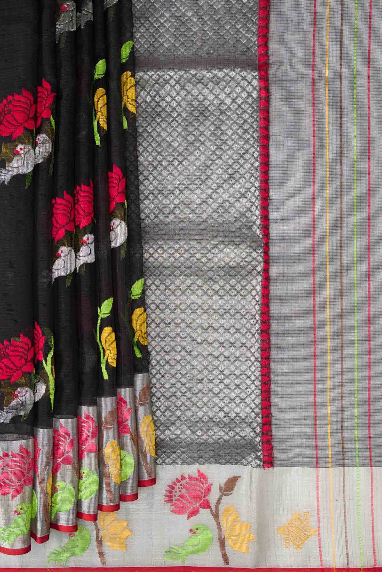 Pure Silk Pure Zari Black Dual Tone Kota Saree