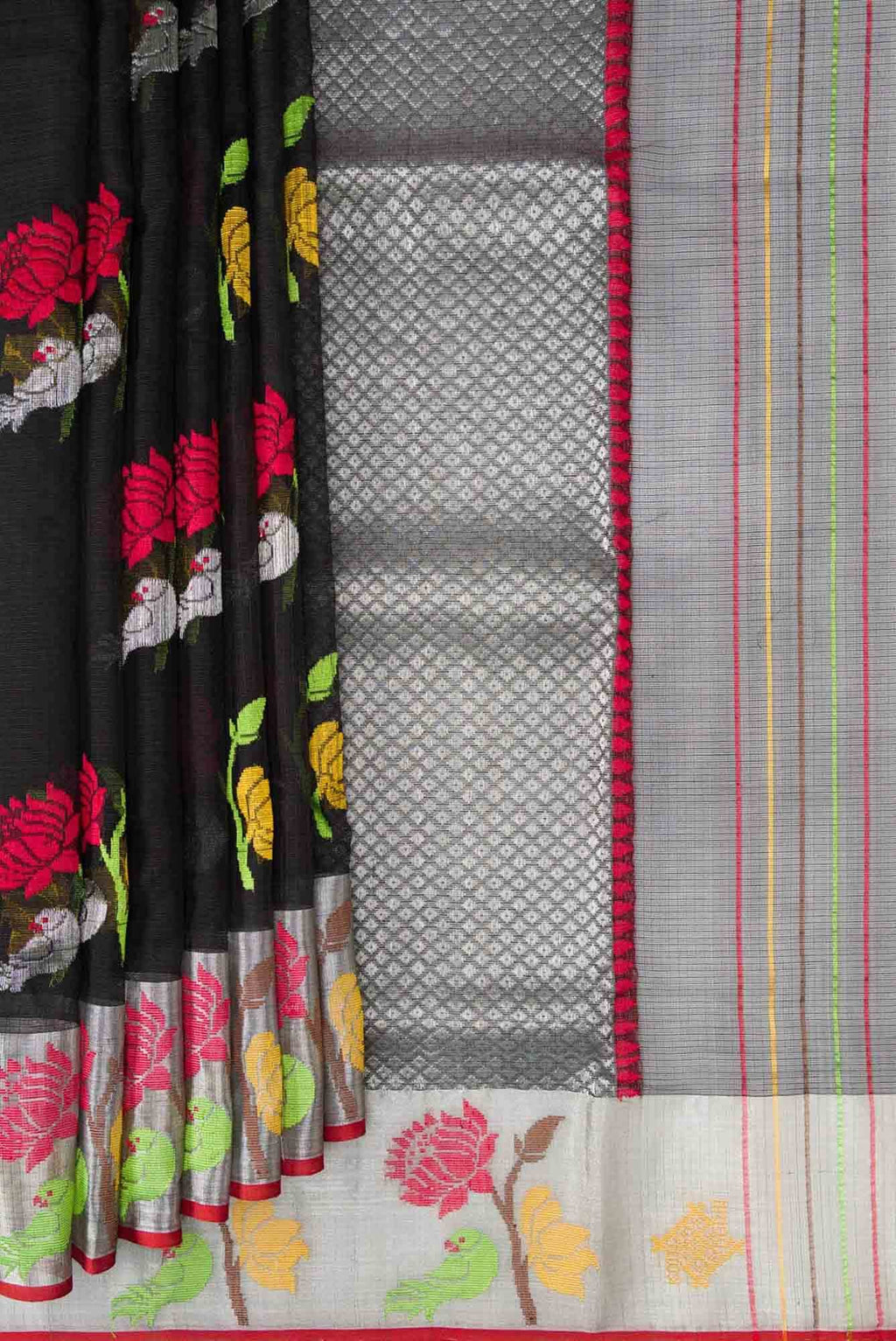 Pure Silk Pure Zari Black Dual Tone Kota Saree