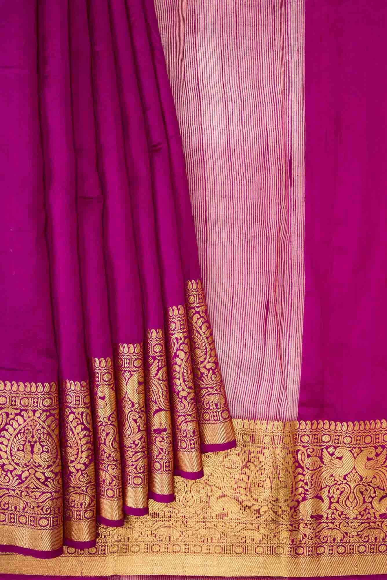 Magenta Dual Tone Raw Silk Saree
