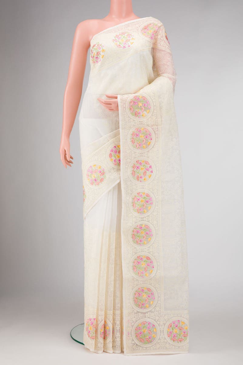 Off White Dual Tone Organza Silk Saree