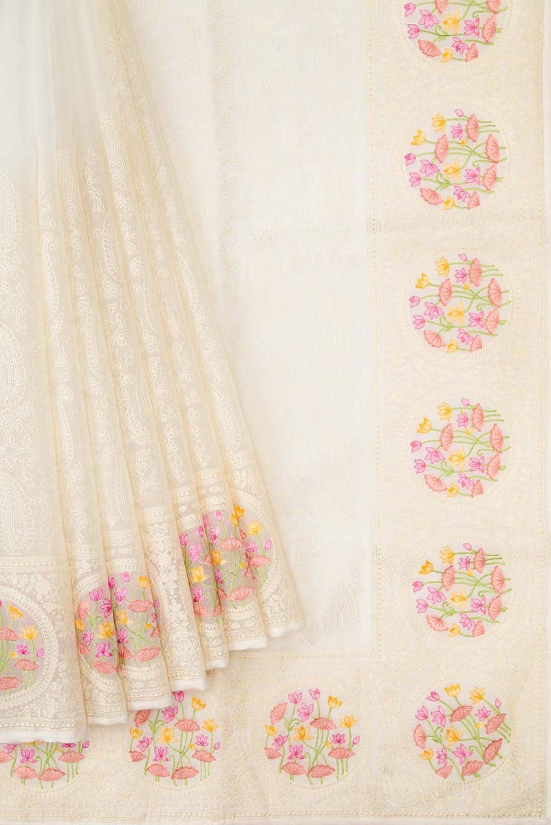 Off White Dual Tone Organza Silk Saree