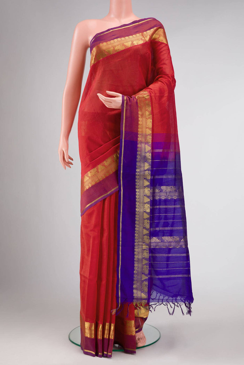 Red Dual Tone Silk Cotton Saree