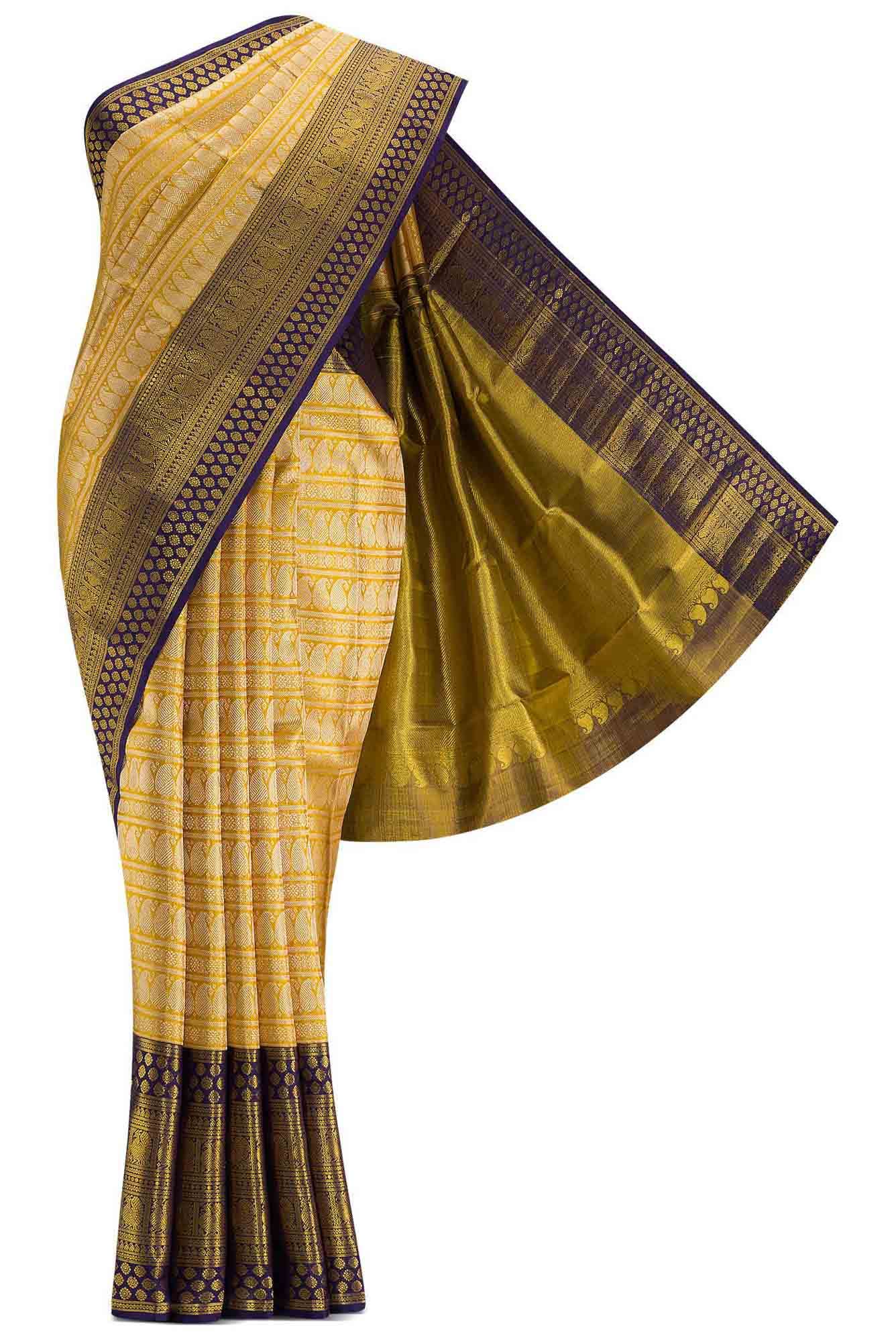 Gold Dual Tone Kanchipuram Tissue Silk Saree