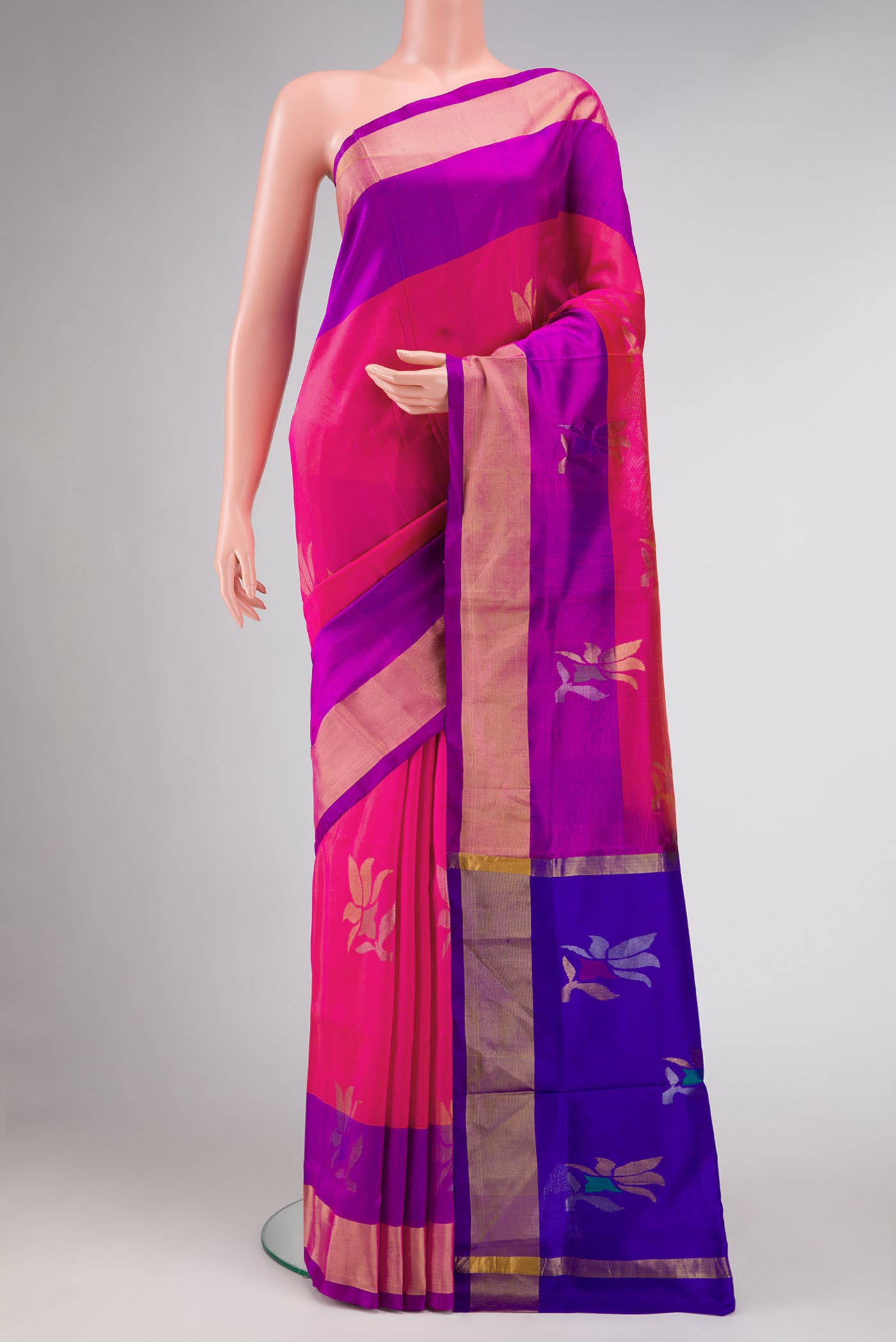 Dark Pink Dual Tone Uppada Silk Saree