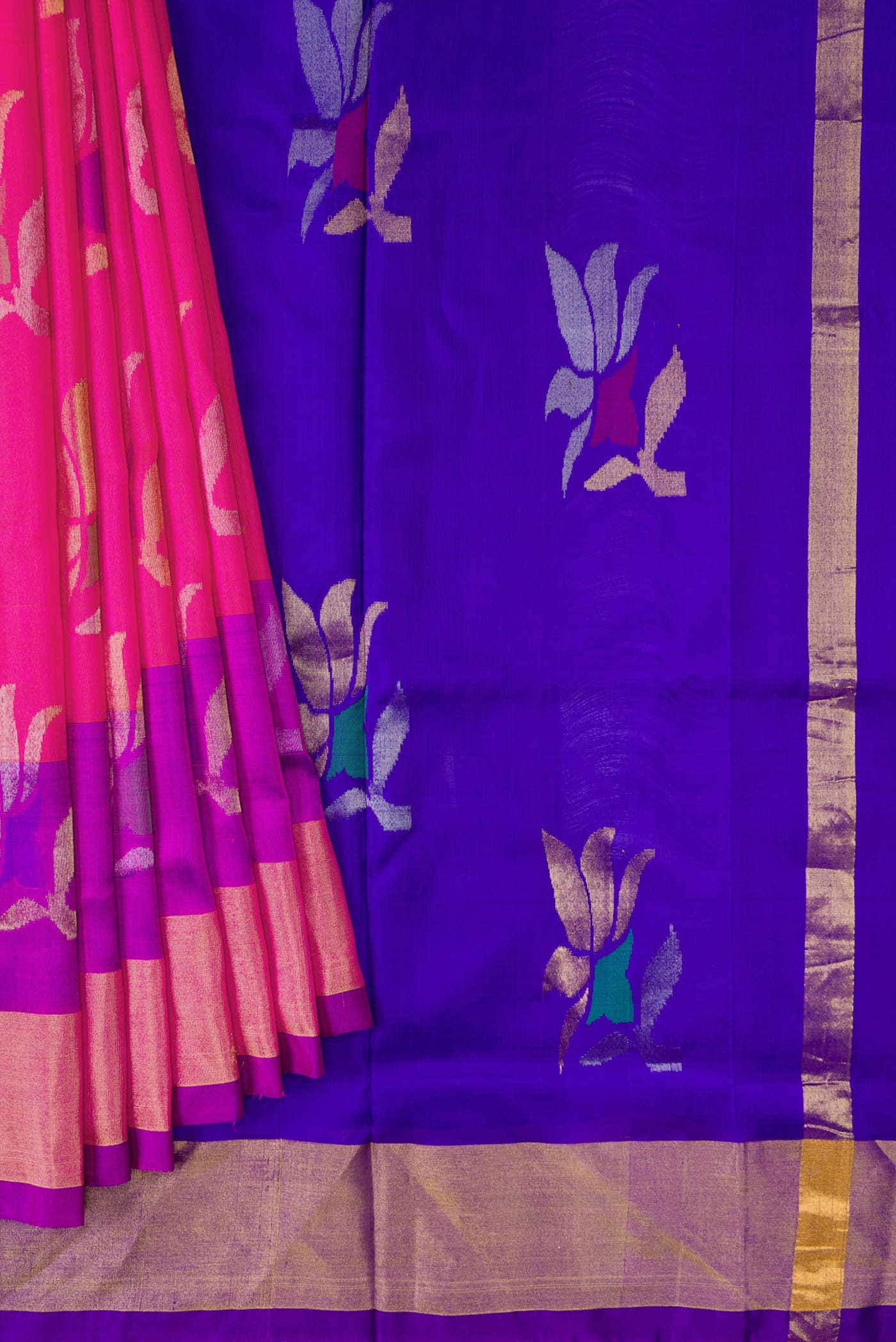 Dark Pink Dual Tone Uppada Silk Saree