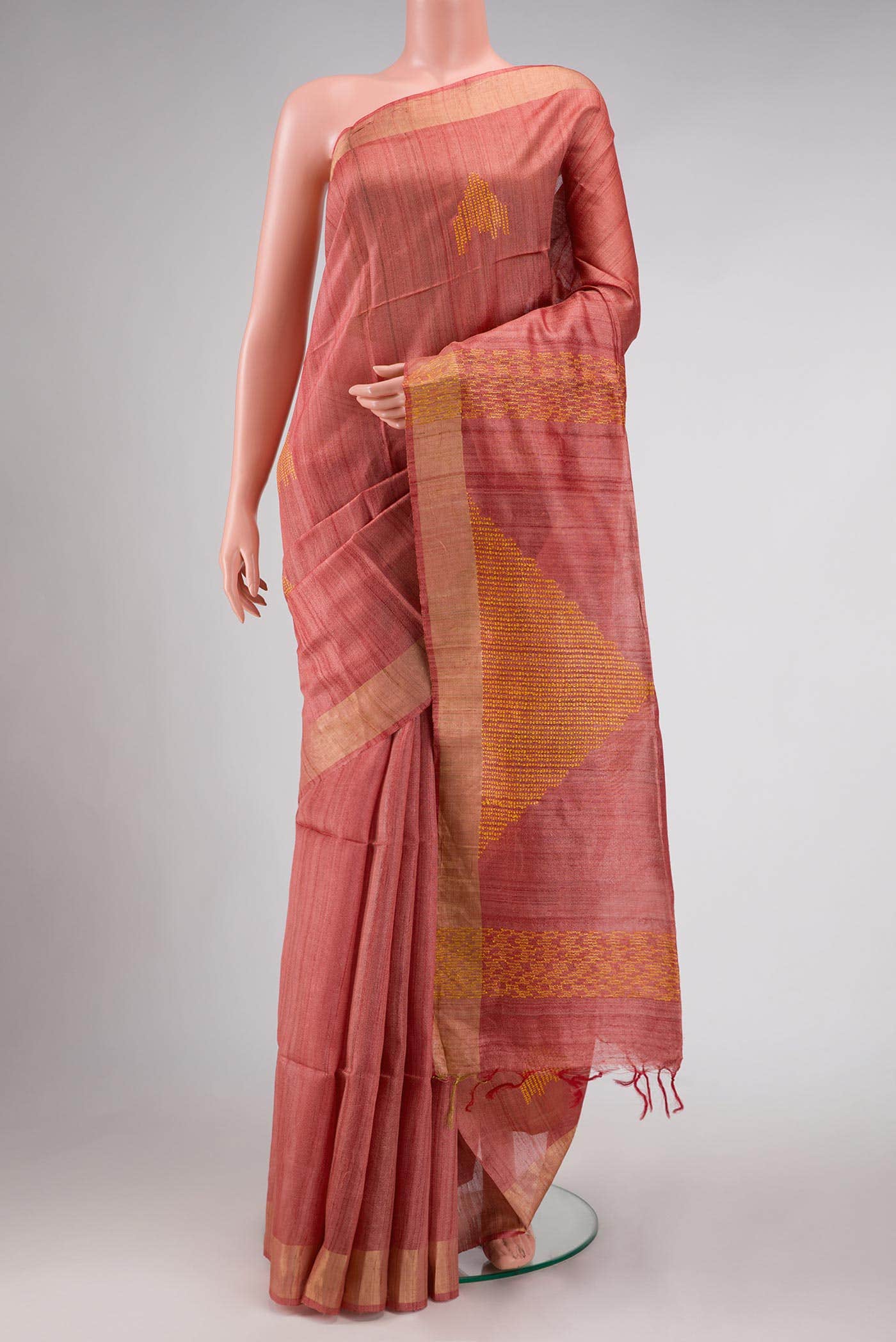 Rose Gold Tussar Silk Saree