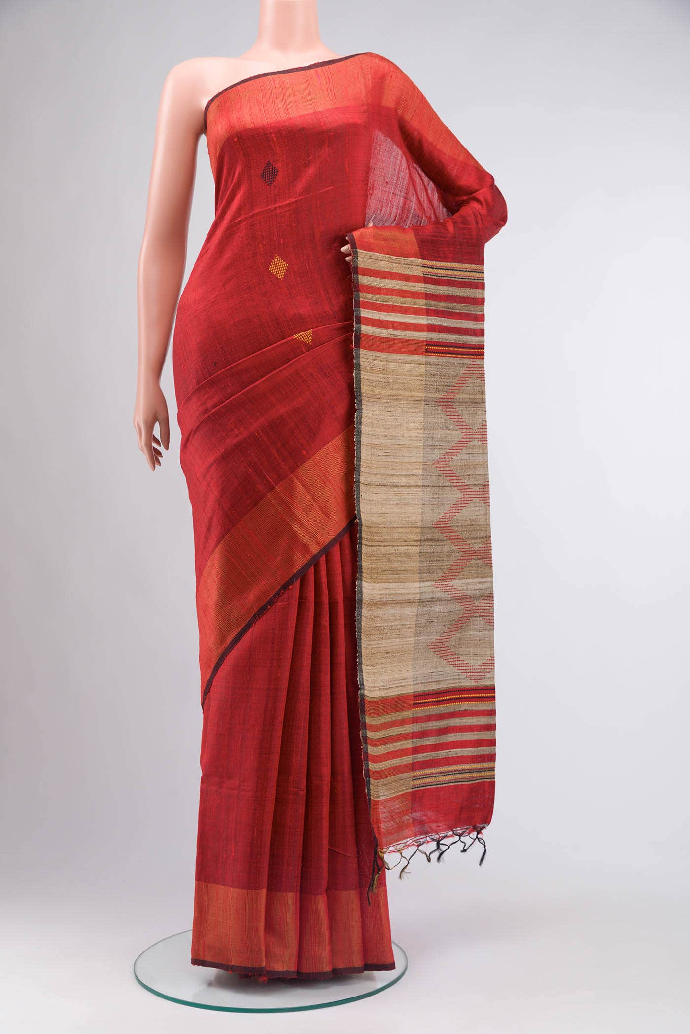 Beige Tussar Silk Saree
