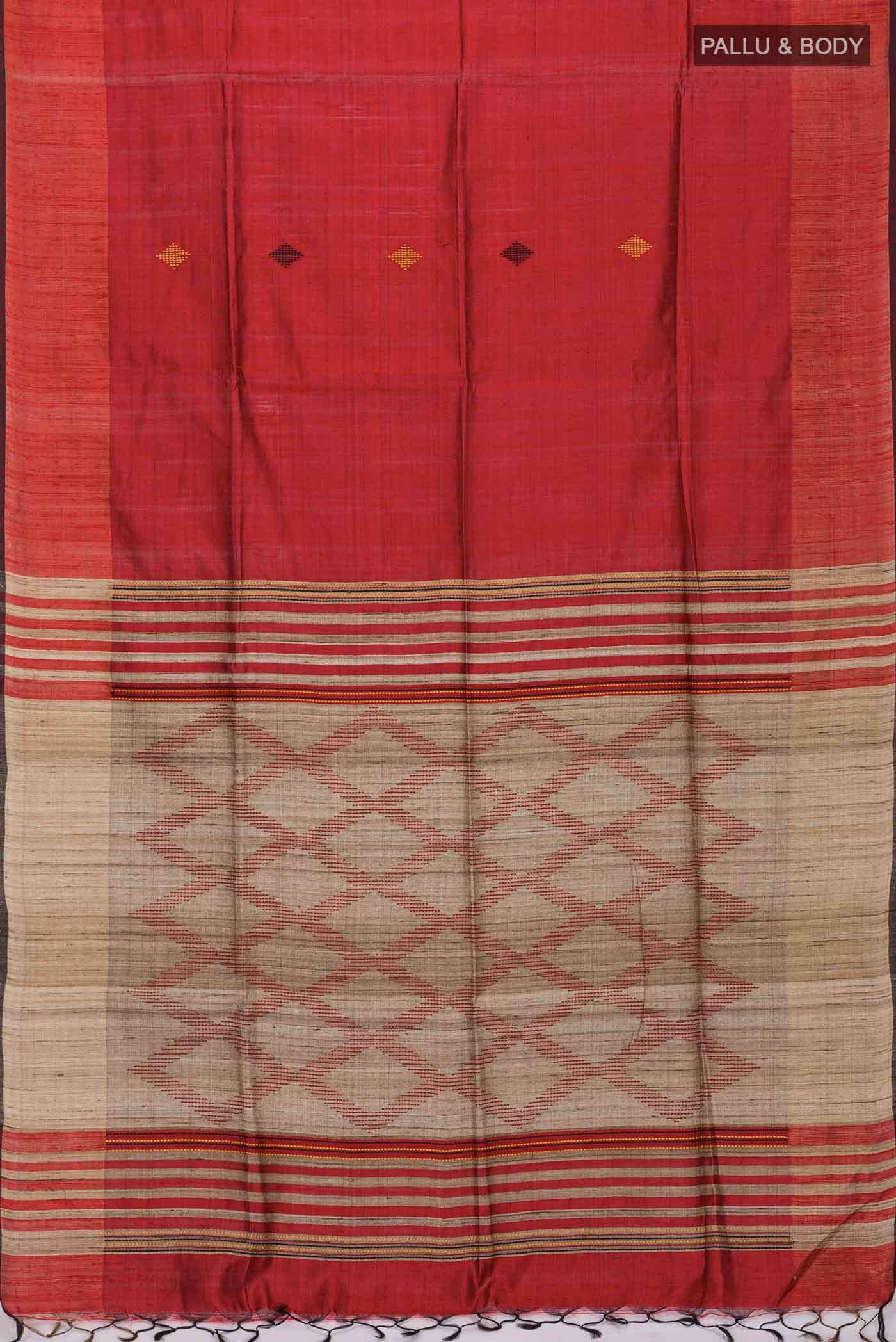 Beige Tussar Silk Saree