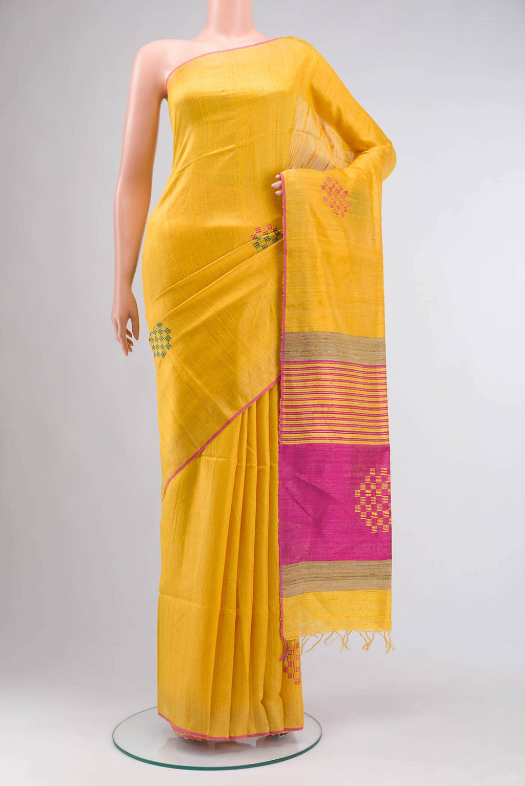 Yellow Tussar Silk Saree