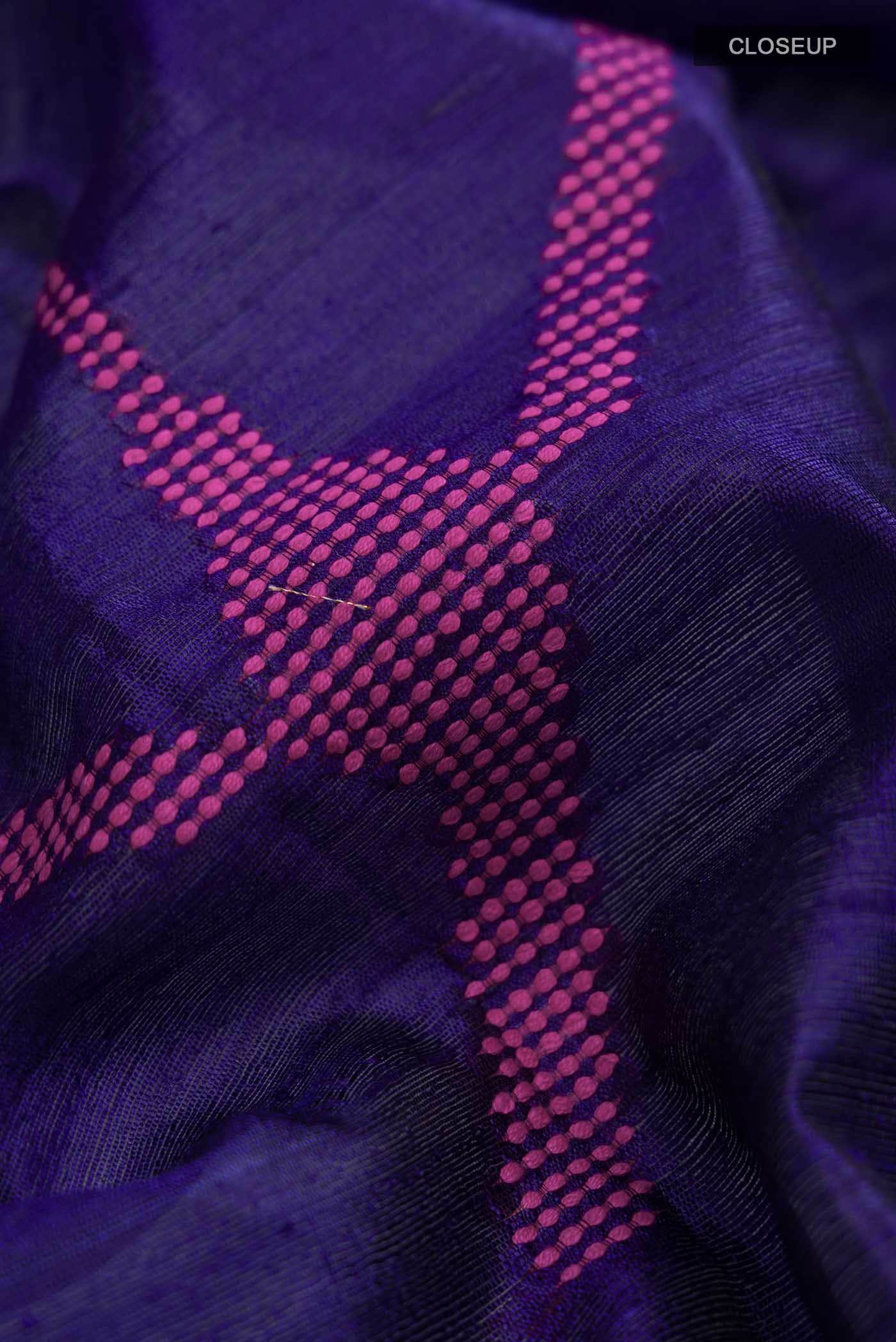 Navy Blue Tussar Silk Saree