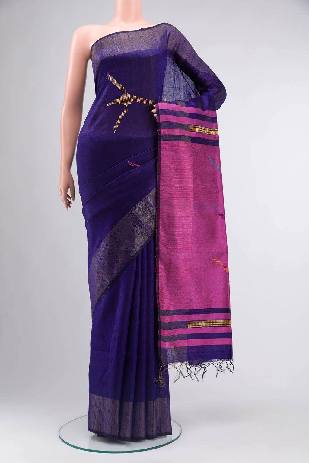 Navy Blue Tussar Silk Saree