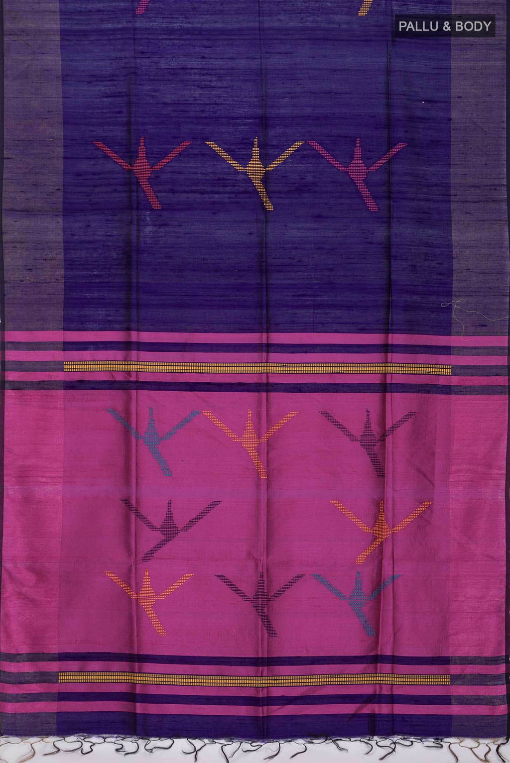 Navy Blue Tussar Silk Saree