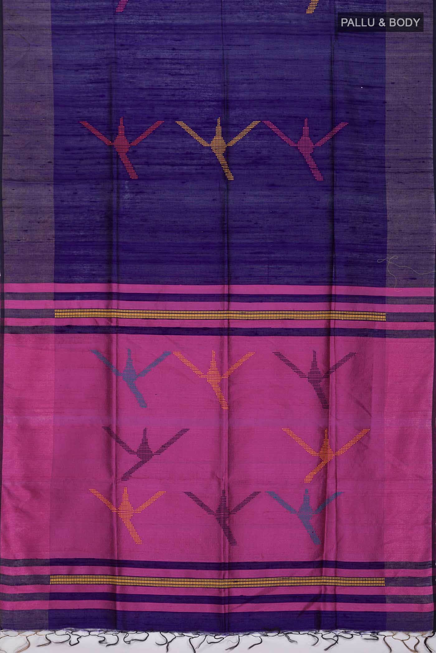 Navy Blue Tussar Silk Saree