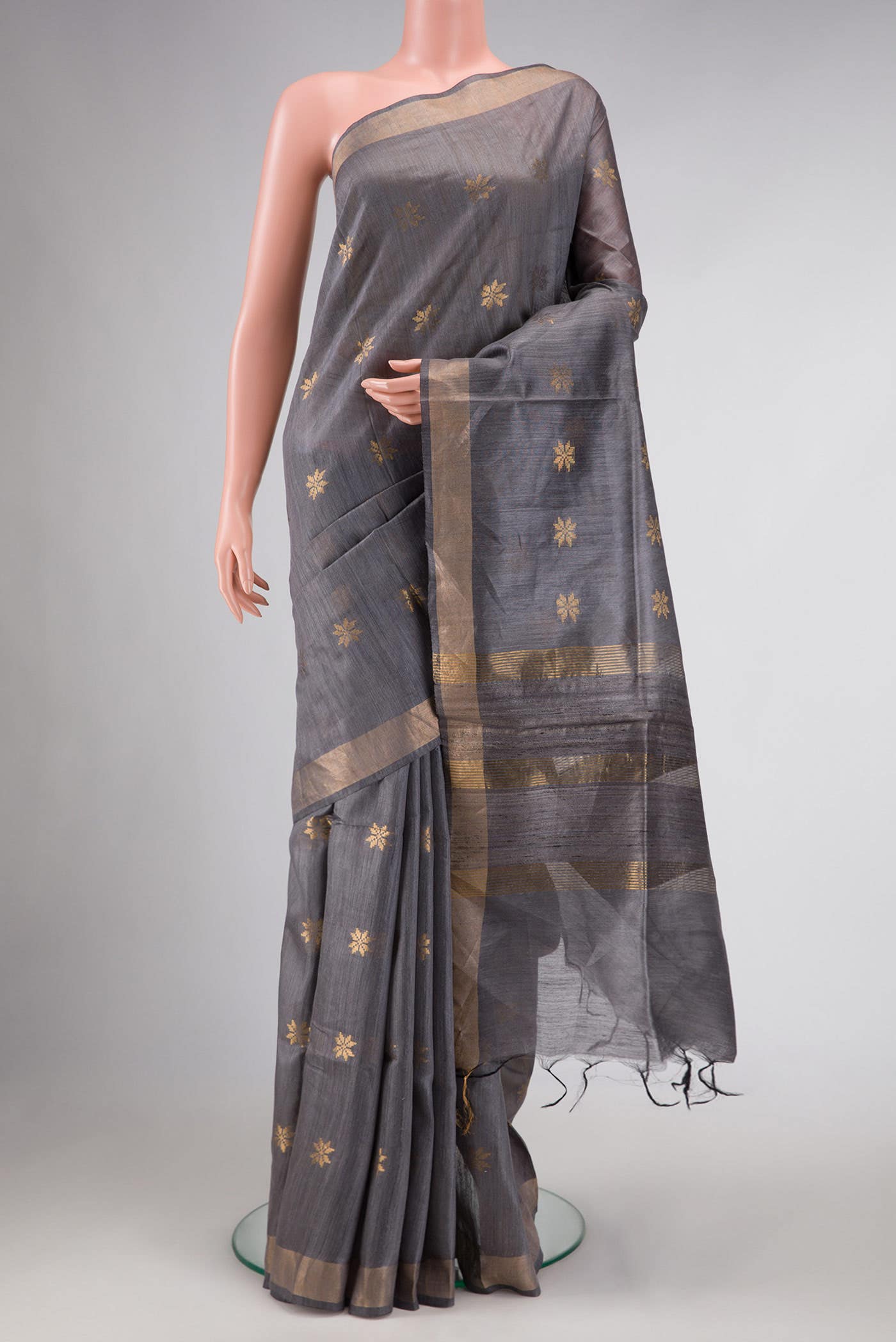 Grey Dual Tone Tussar Silk Saree