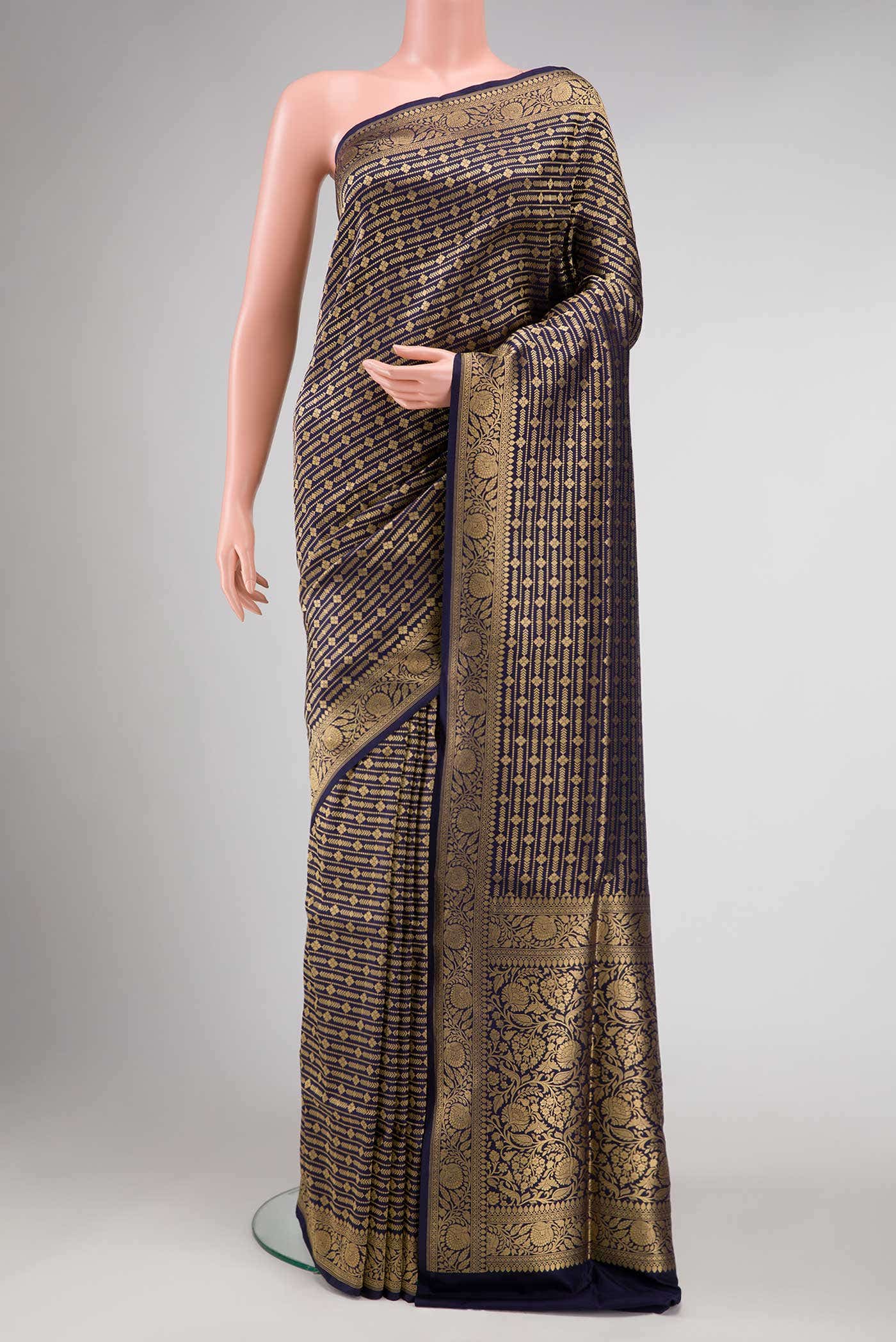 Navy Blue Dual Tone Banarasi Silk Saree