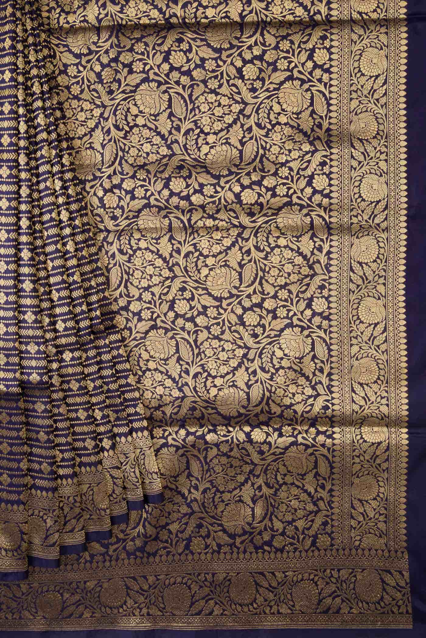 Navy Blue Dual Tone Banarasi Silk Saree