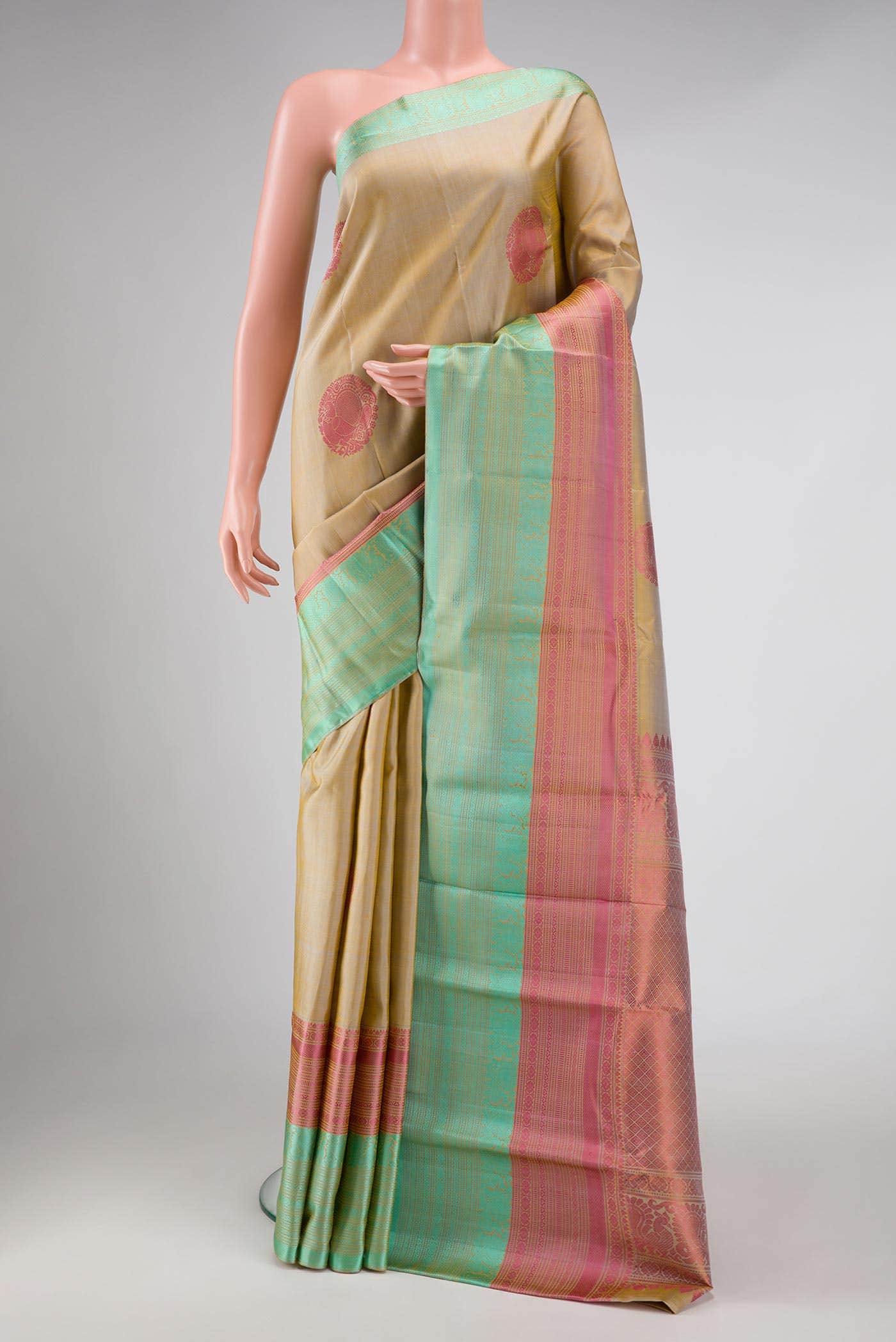 Dark Beige Kanchipuram Silk Saree
