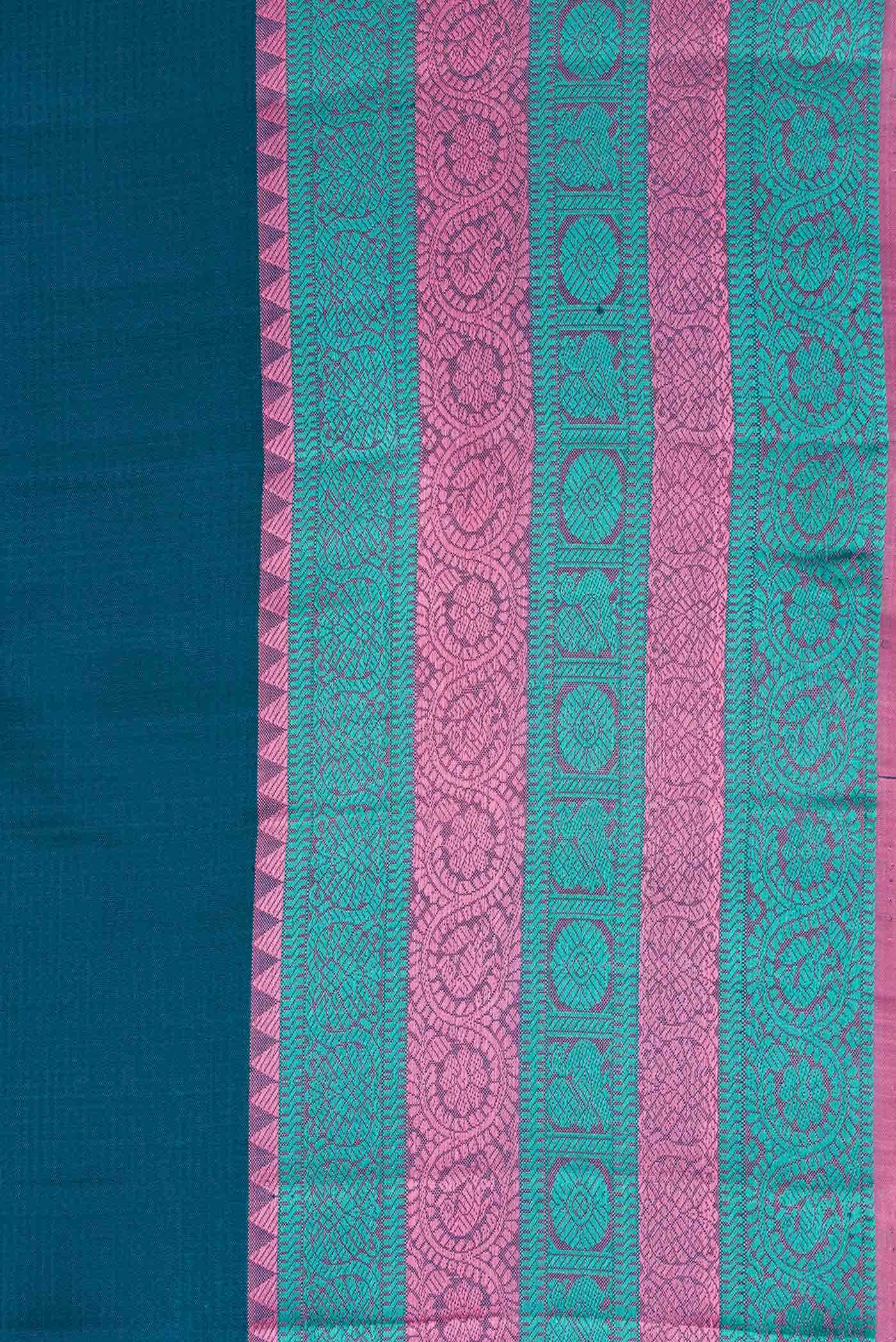 Peacock Sea Blue Dual Tone Kanchipuram Silk Saree