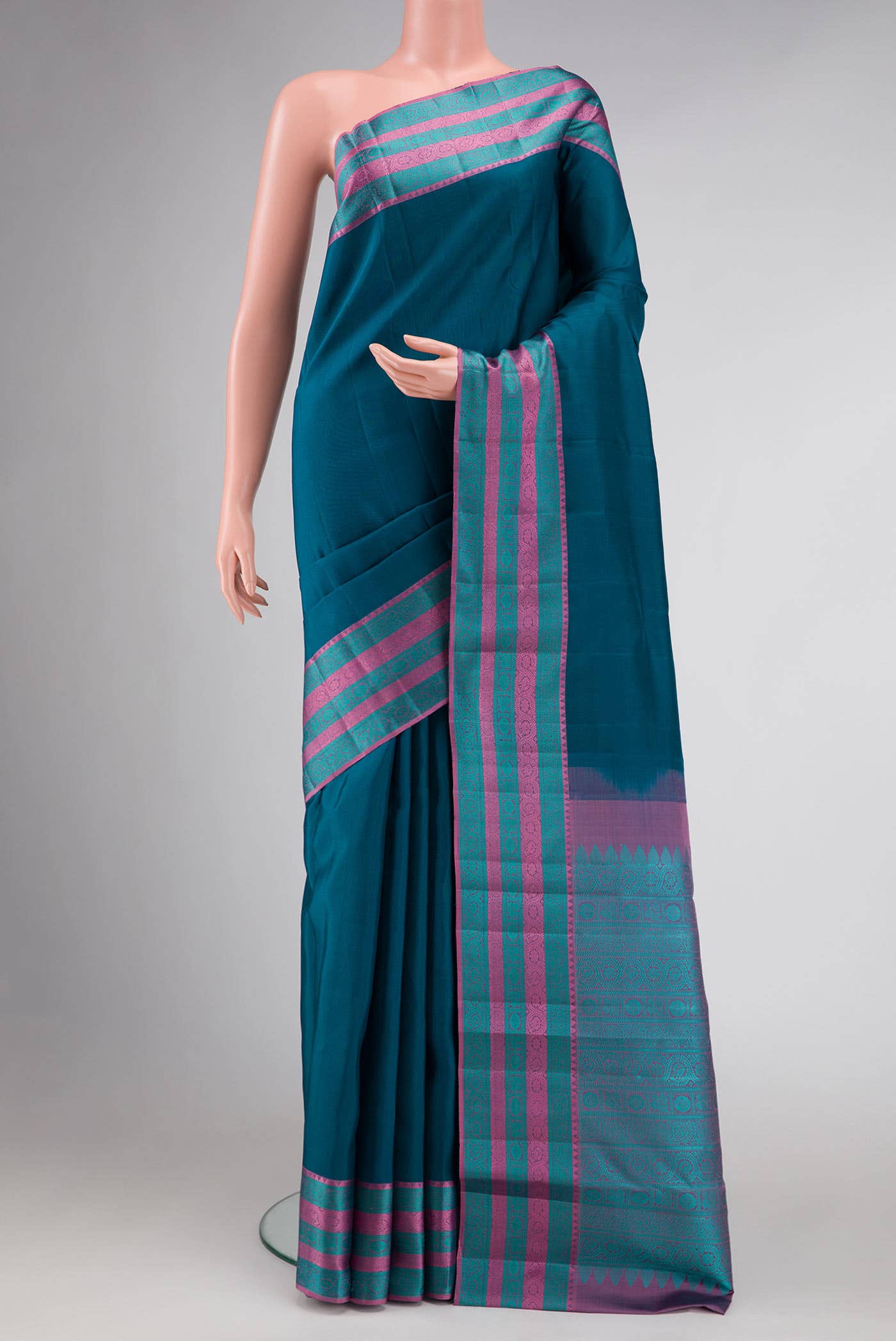 Peacock Sea Blue Dual Tone Kanchipuram Silk Saree