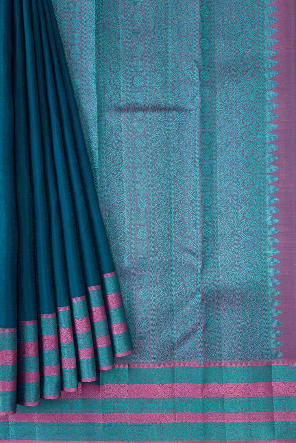 Peacock Sea Blue Dual Tone Kanchipuram Silk Saree