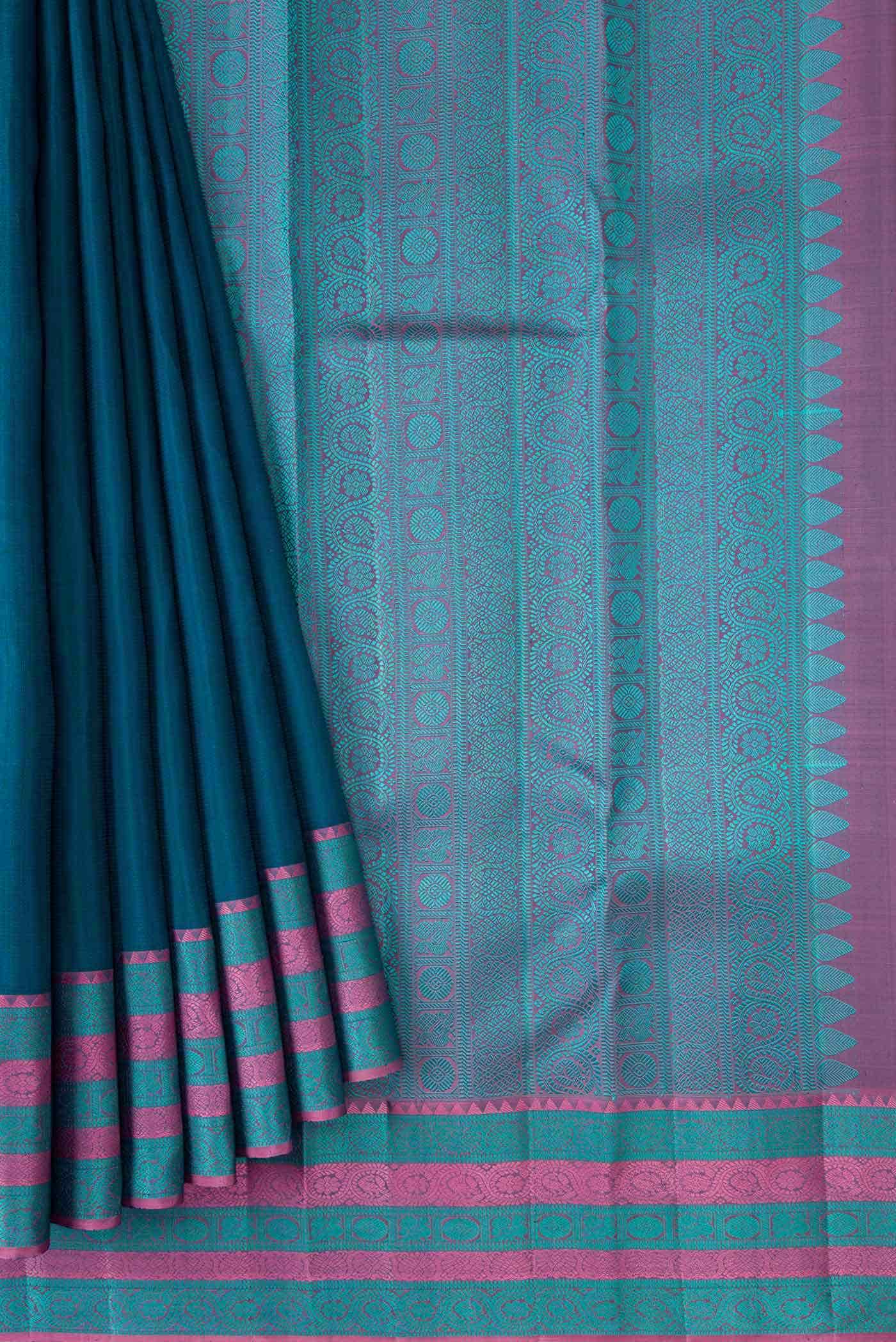 Peacock Sea Blue Dual Tone Kanchipuram Silk Saree