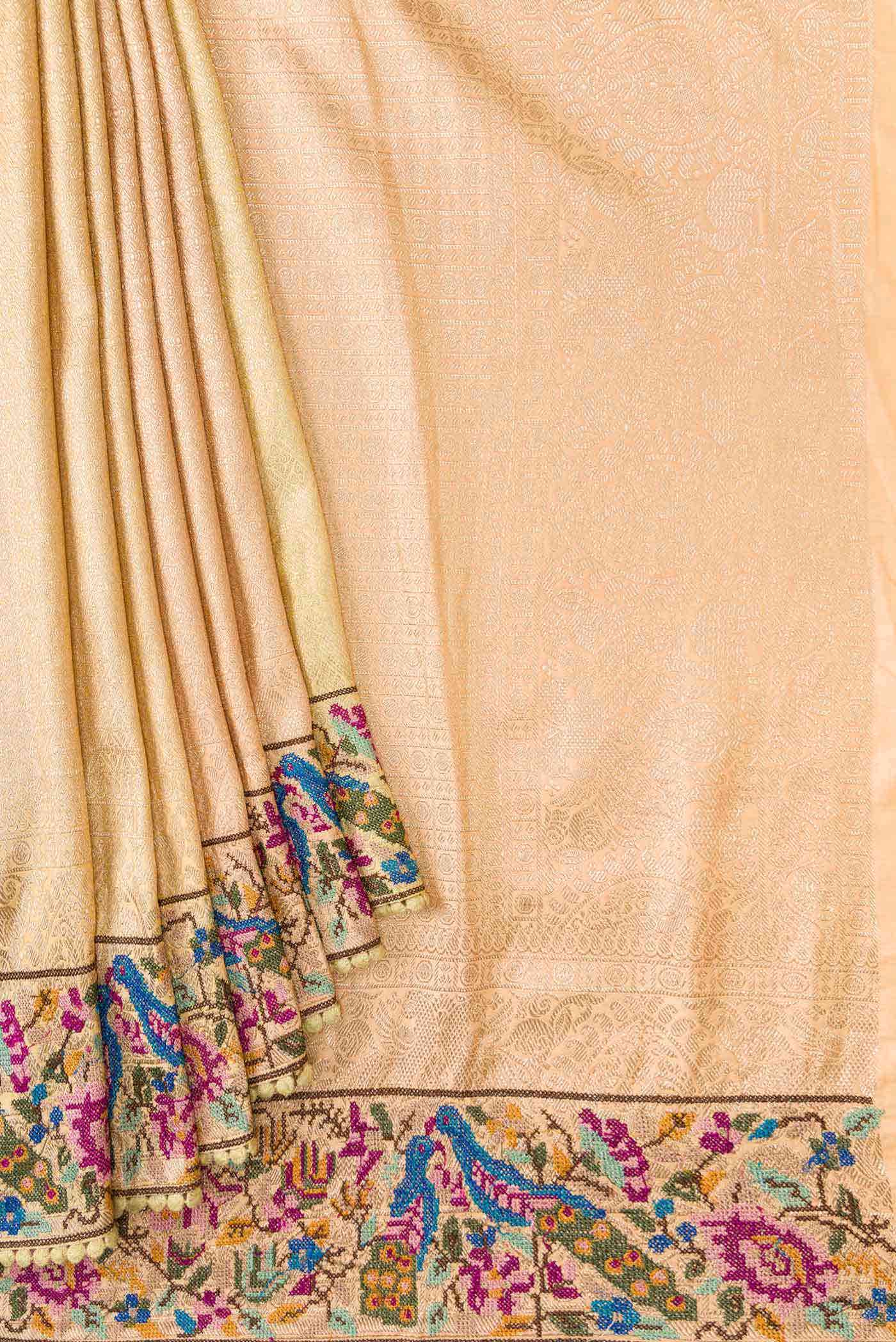 Golden Peach Dual Tone Banarasi Silk Saree